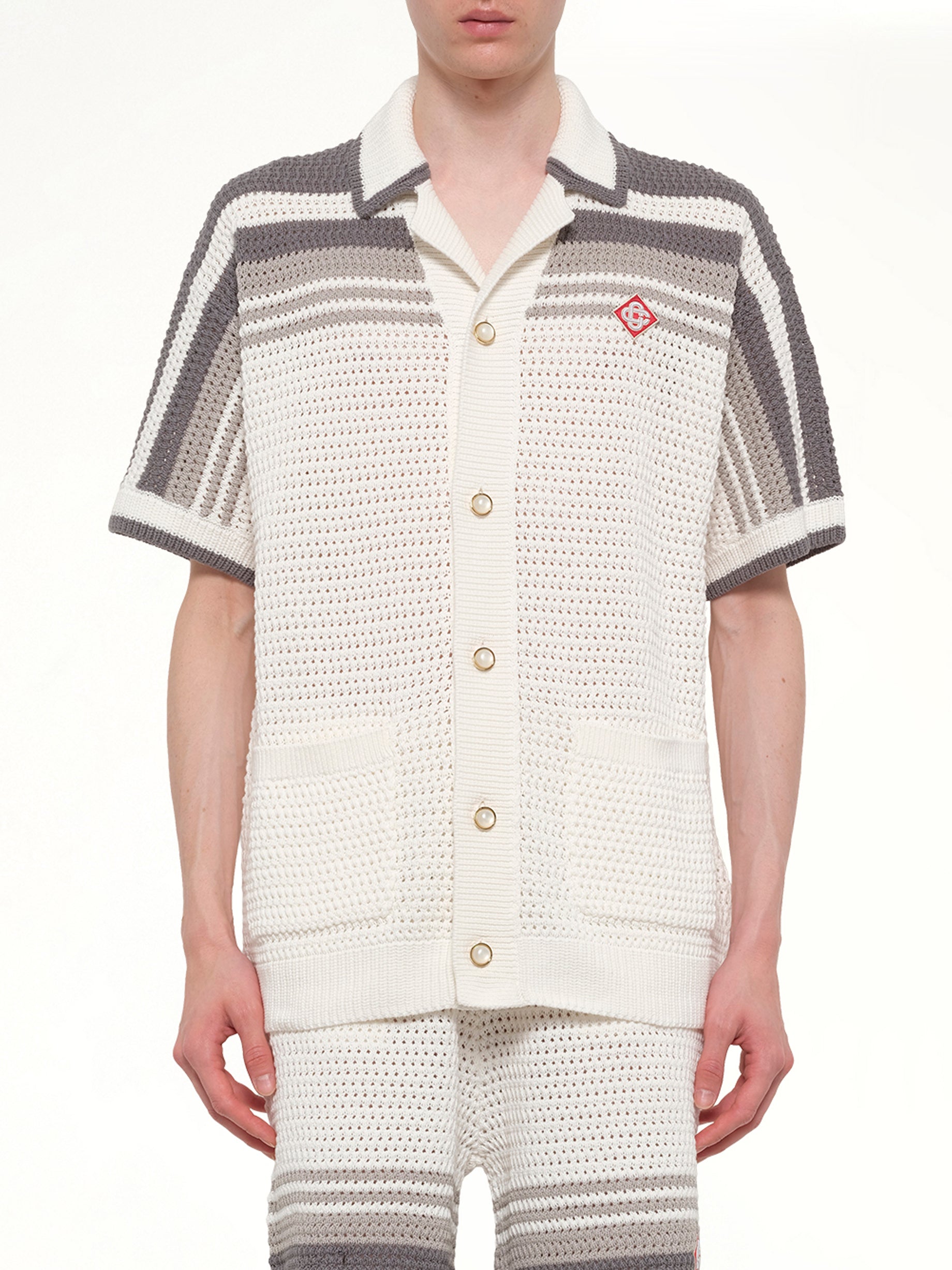 Crochet Shirt in White/Grey