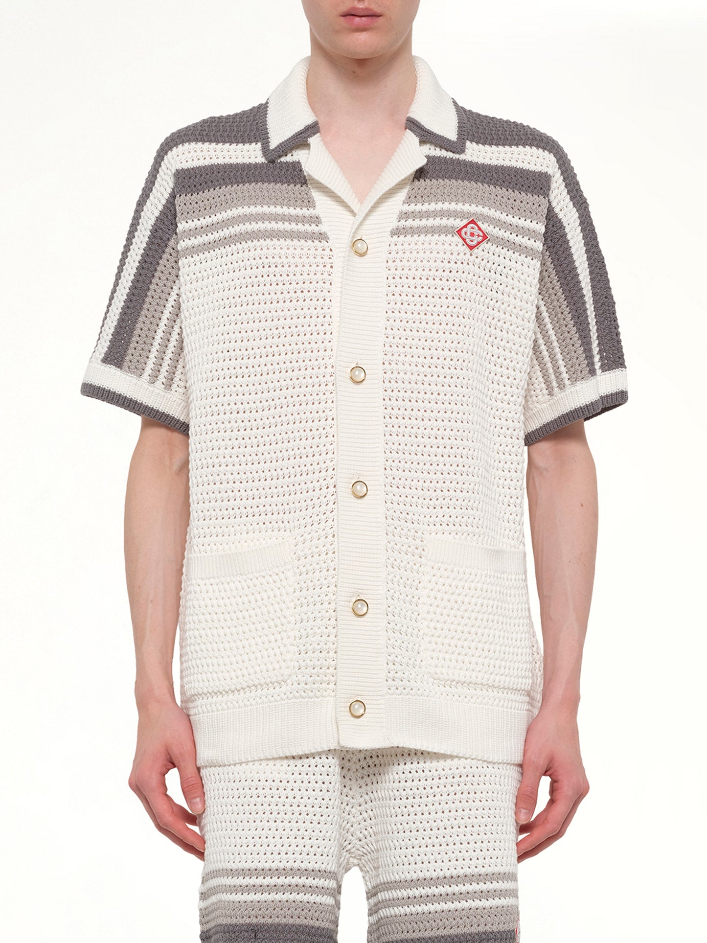 Crochet Shirt in White/Grey