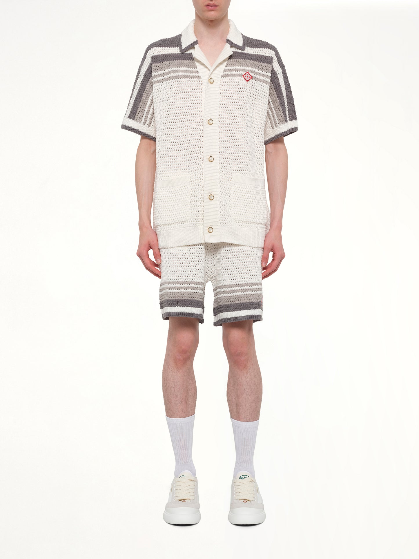 Crochet Shirt in White/Grey