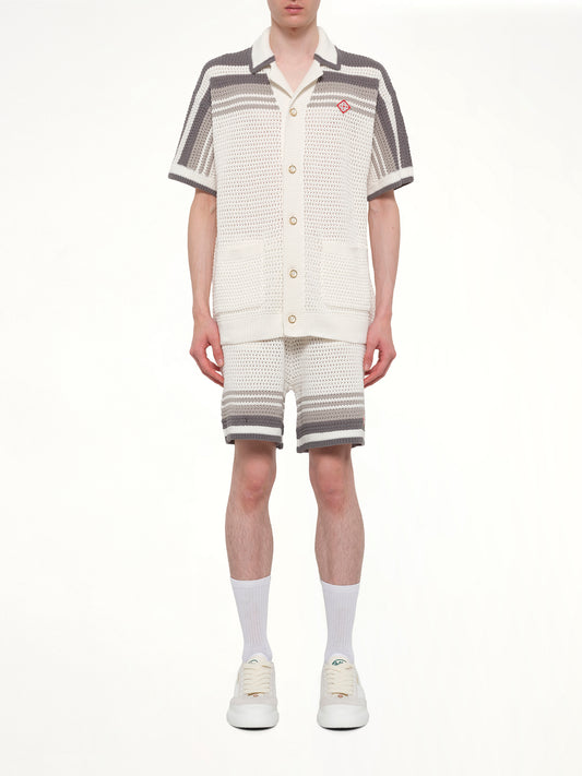 Crochet Shirt in White/Grey