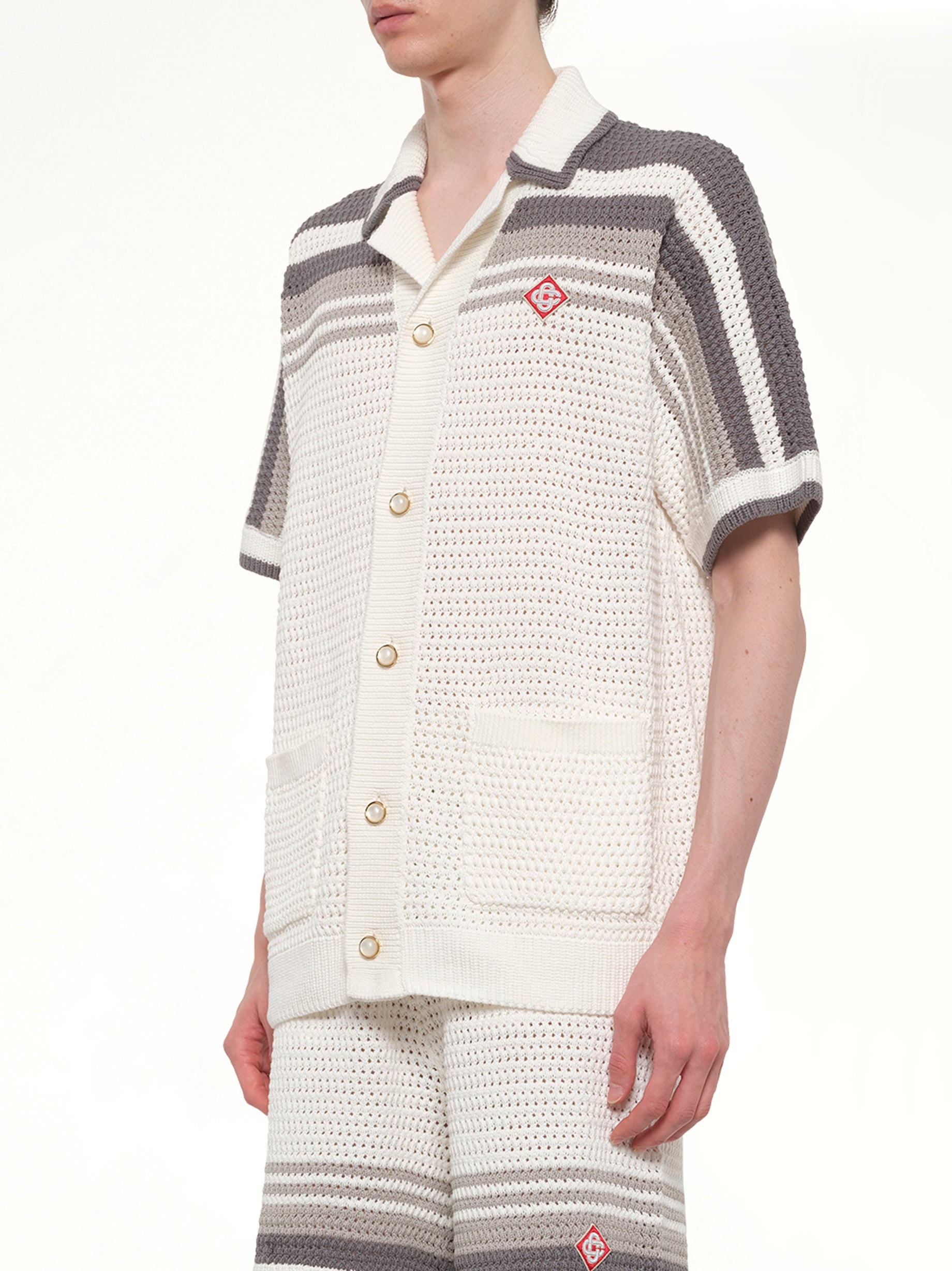 CASABLANCA , 
, Crochet Shirt in White/Grey Side View from MARAIS