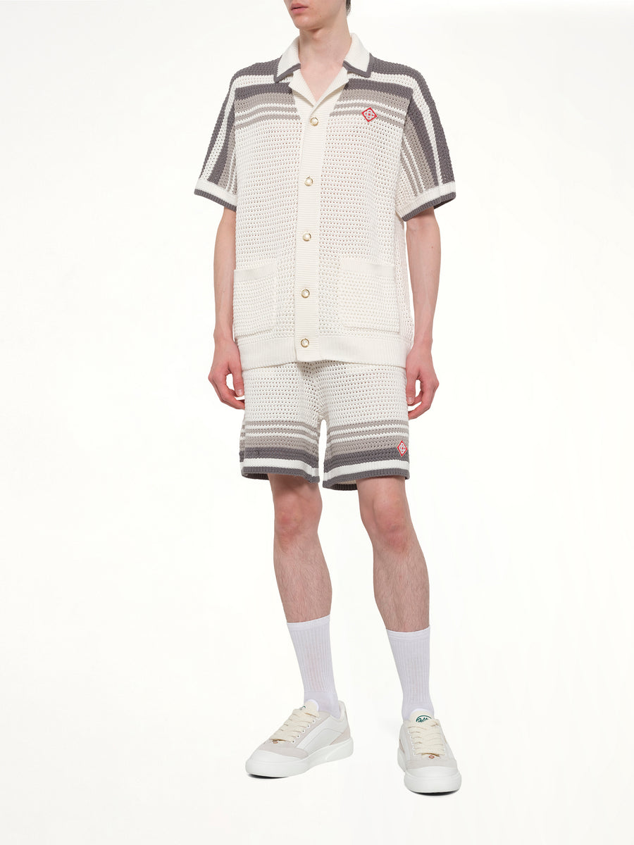 Crochet Shirt in White/Grey