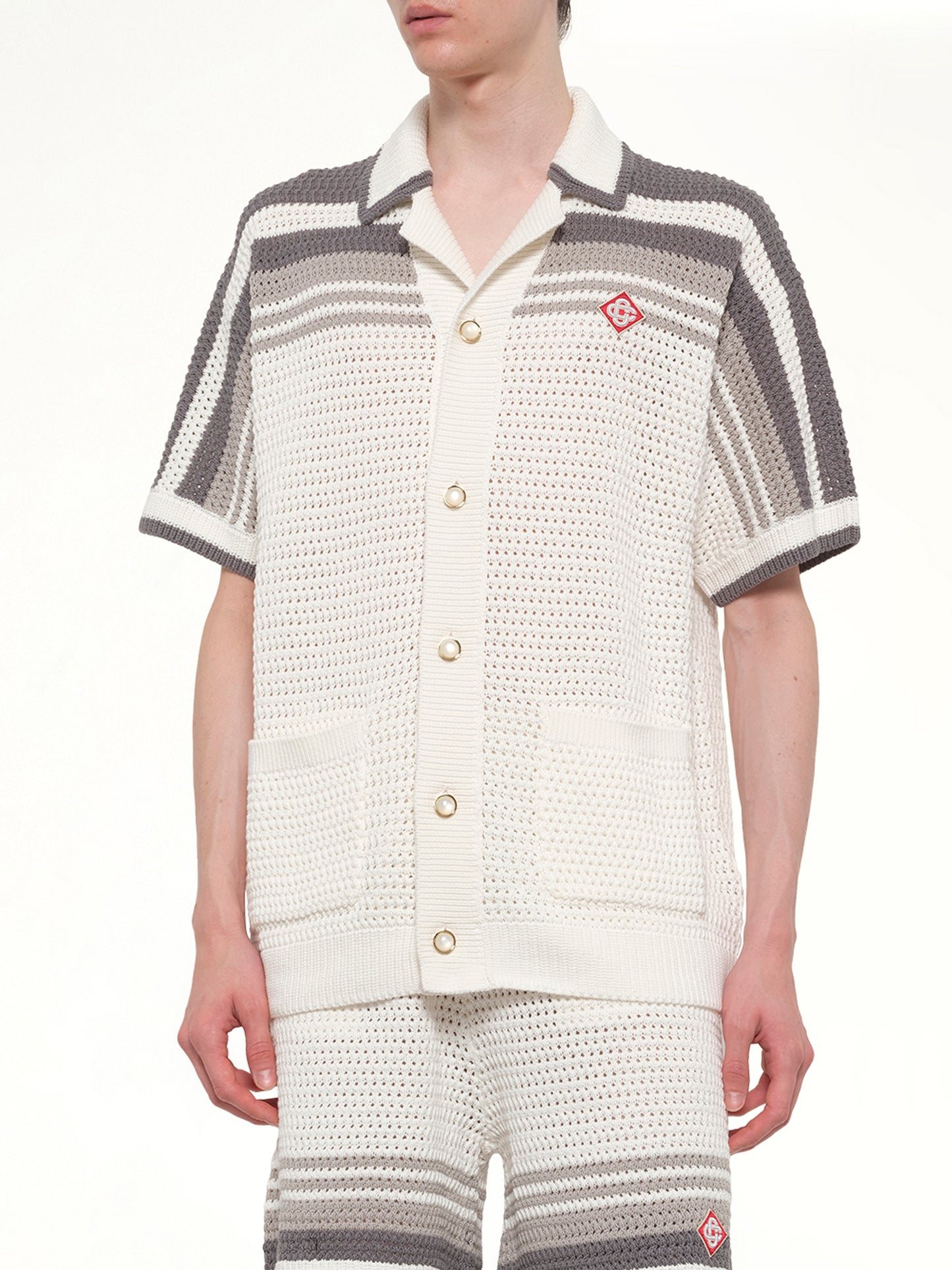 Crochet Shirt in White/Grey