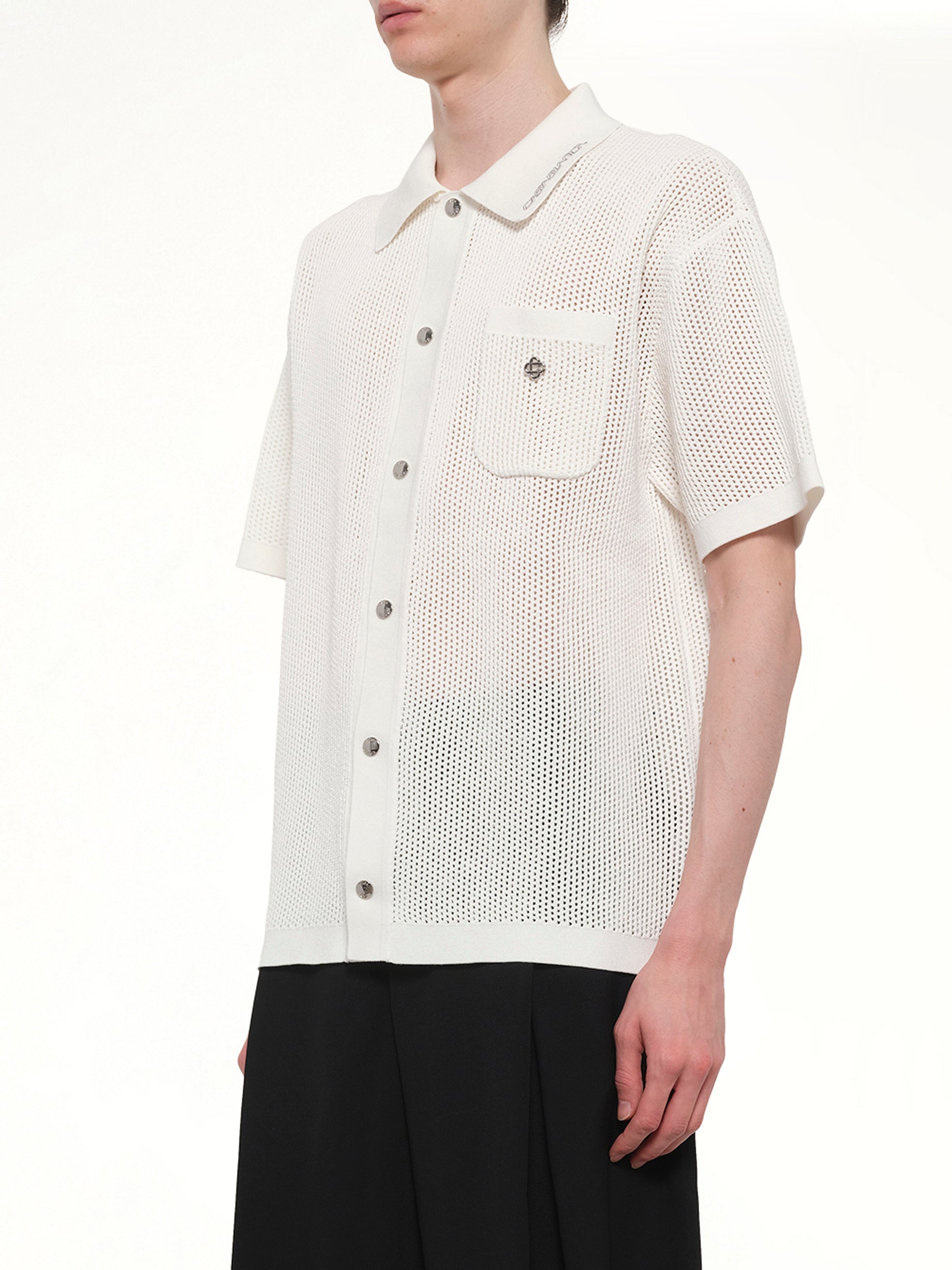 CASABLANCA Mesh Shirt in White Side View from MARAIS