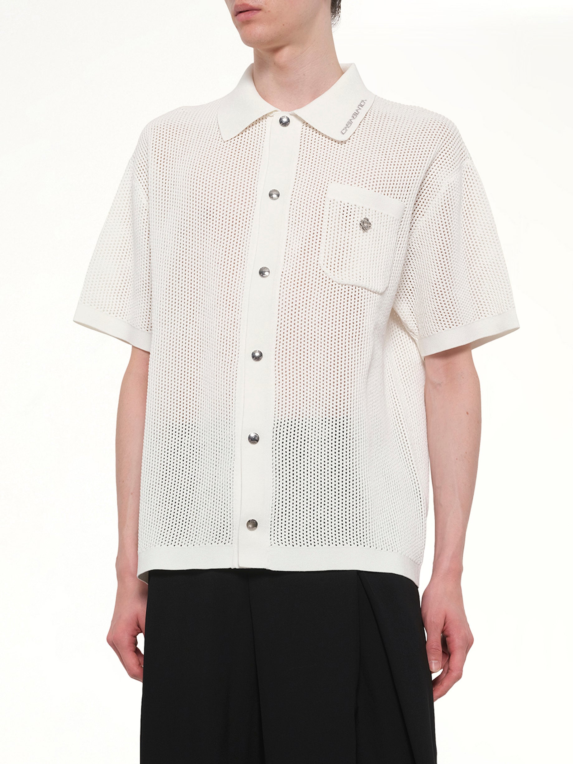 CASABLANCA Mesh Shirt in White Detail Shot from MARAIS