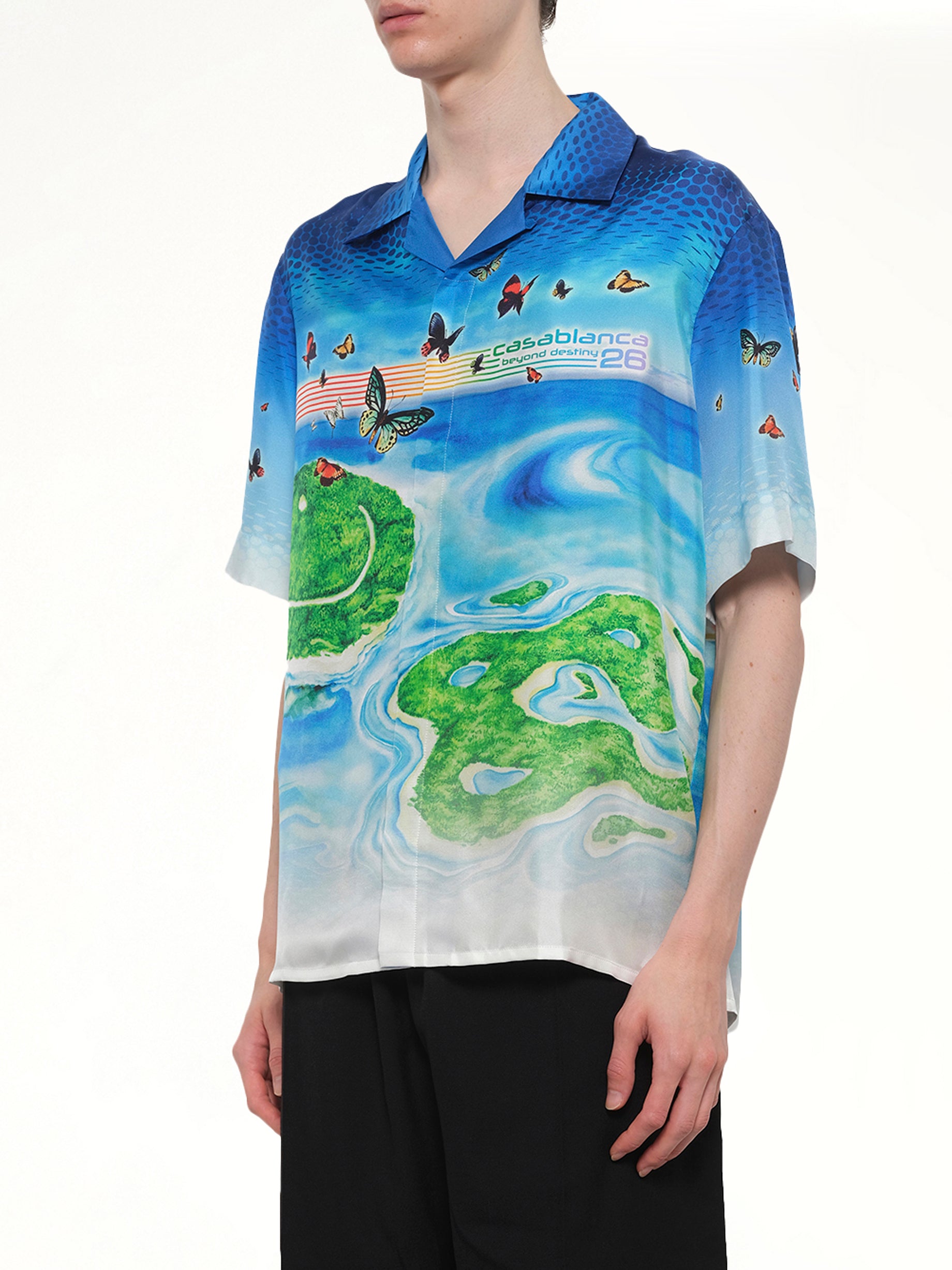 CASABLANCA Beyond Destiny Cuban Collar SS Shirt in Blue Side View from MARAIS