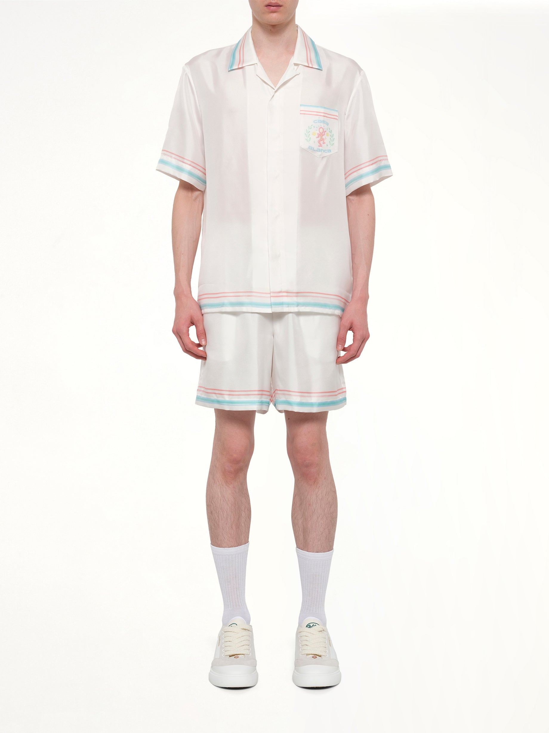 CASABLANCA Dance Joy Cuban Collar SS Shirt in White Model View from MARAIS