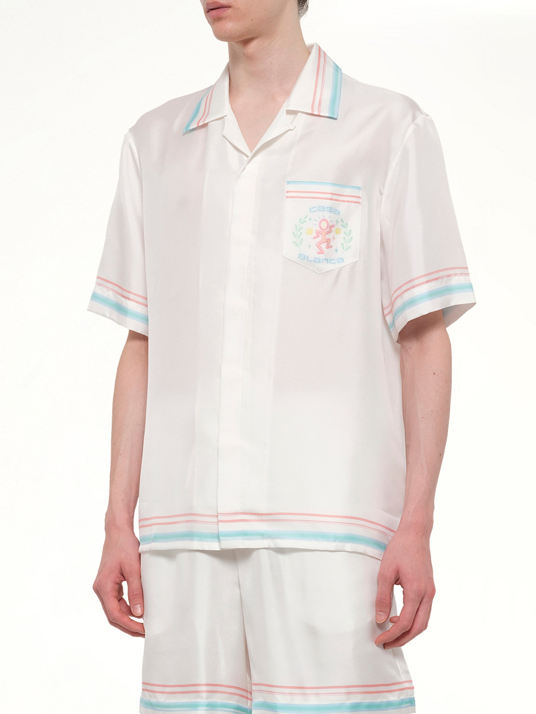 CASABLANCA Dance Joy Cuban Collar SS Shirt in White Detail Shot from MARAIS