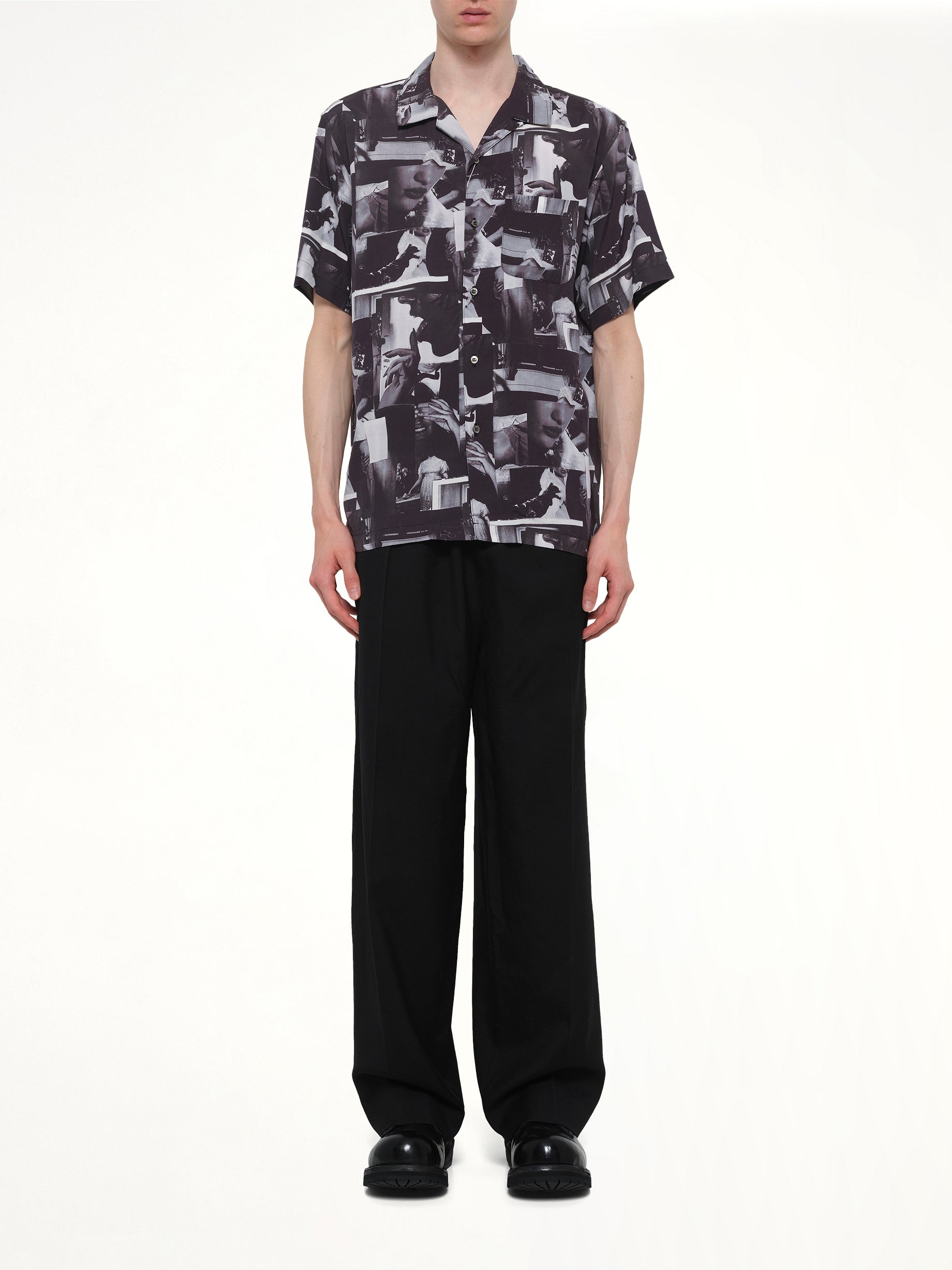 VOWELS Printed Still Shirt in Black Model View from MARAIS