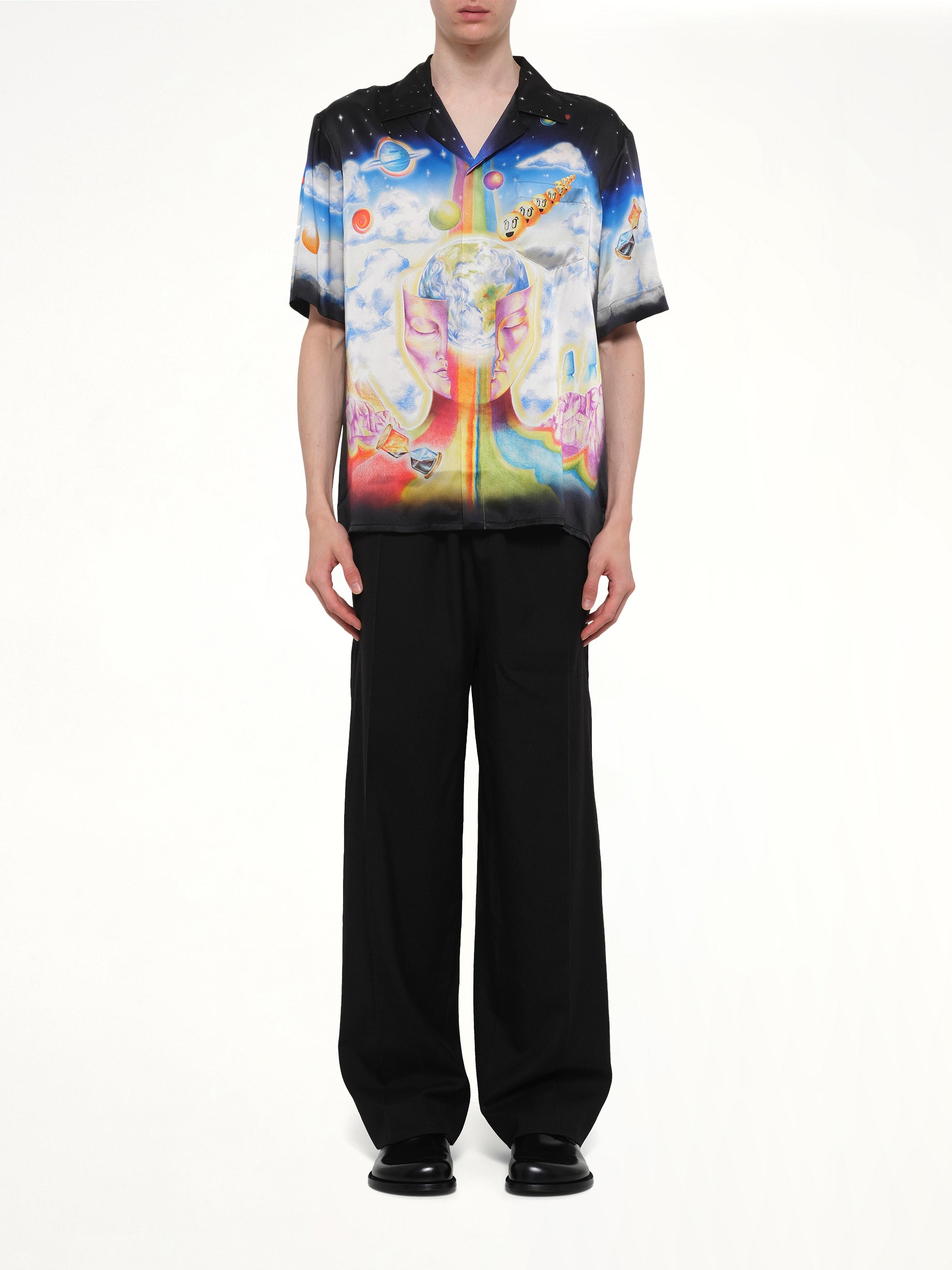CASABLANCA The Essential Experience Cuban Collar SS Shirt in Black Model View from MARAIS