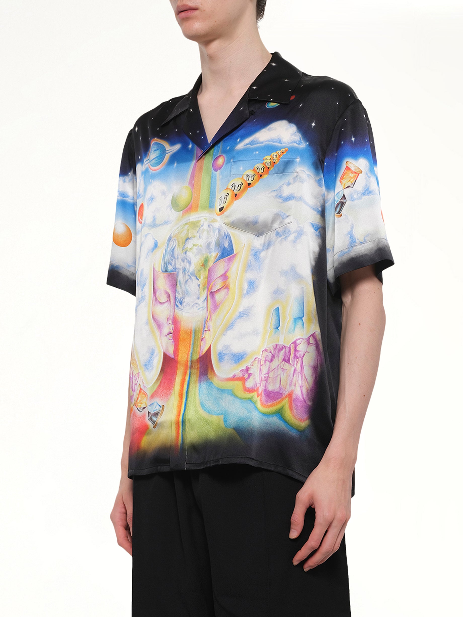 CASABLANCA The Essential Experience Cuban Collar SS Shirt in Black Side View from MARAIS