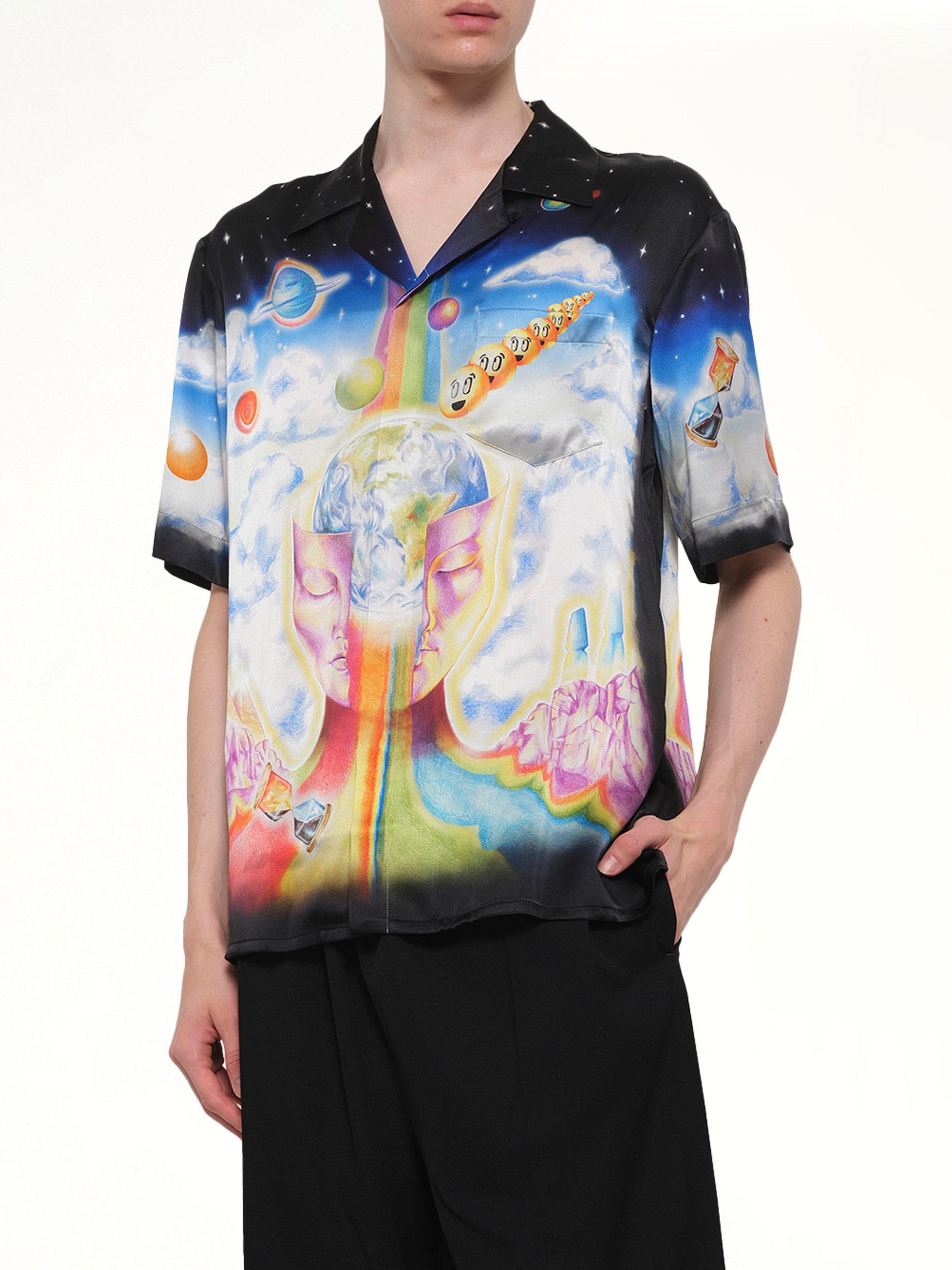 CASABLANCA The Essential Experience Cuban Collar SS Shirt in Black Detail Shot from MARAIS