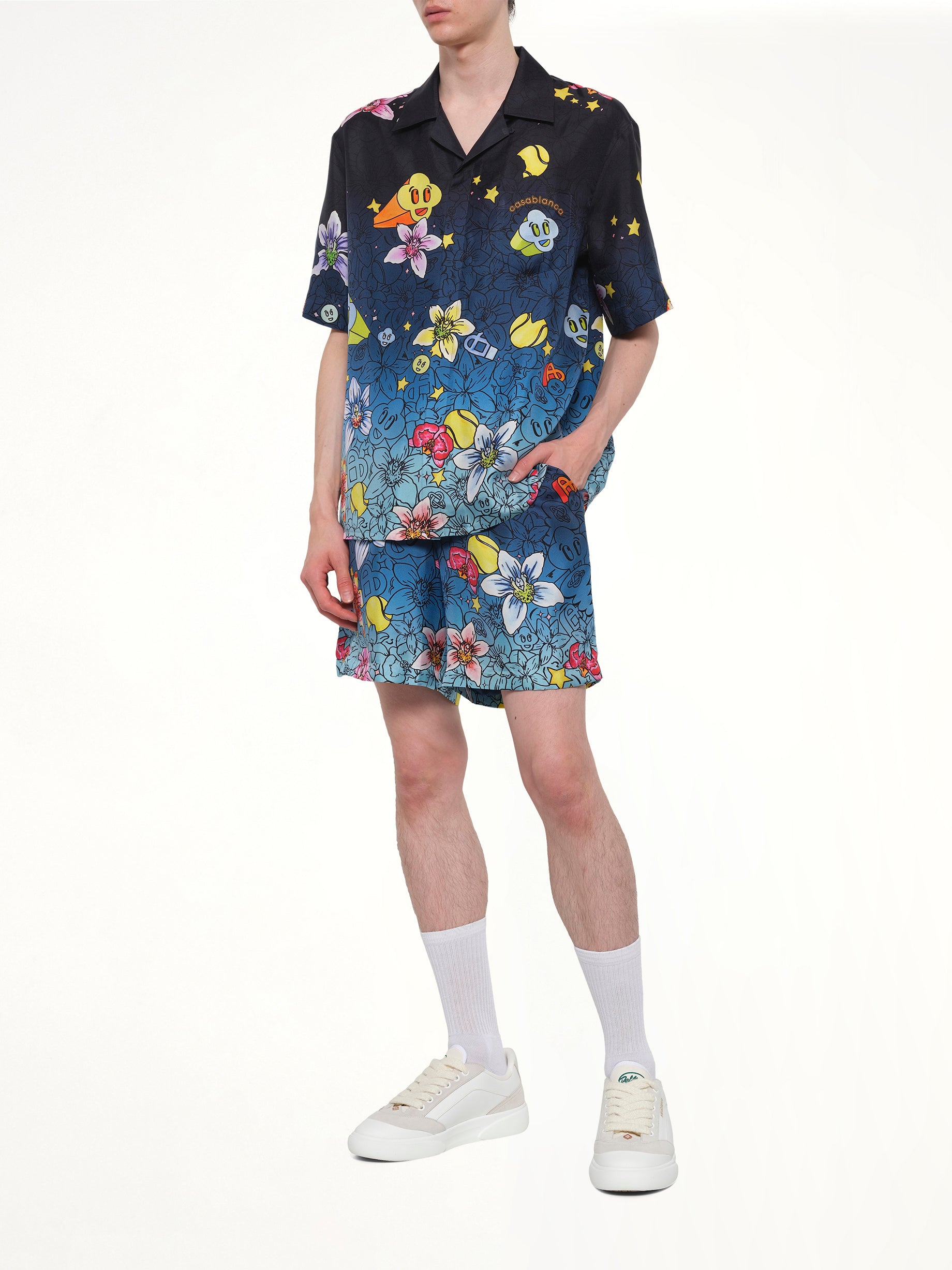 CASABLANCA Collage D’Icones Silk Shorts in Multicolour Full Reference from MARAIS