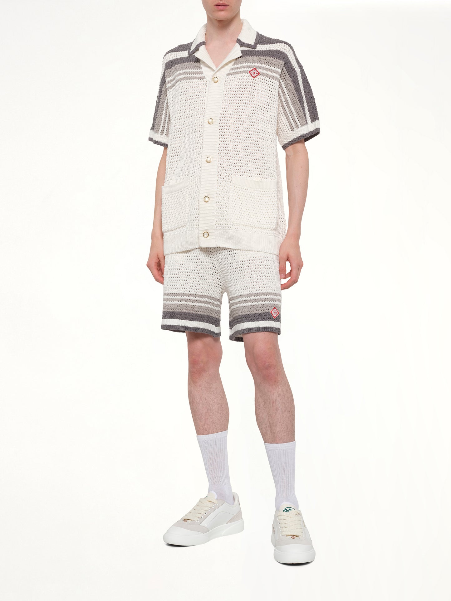 Crochet Shorts in White/Grey