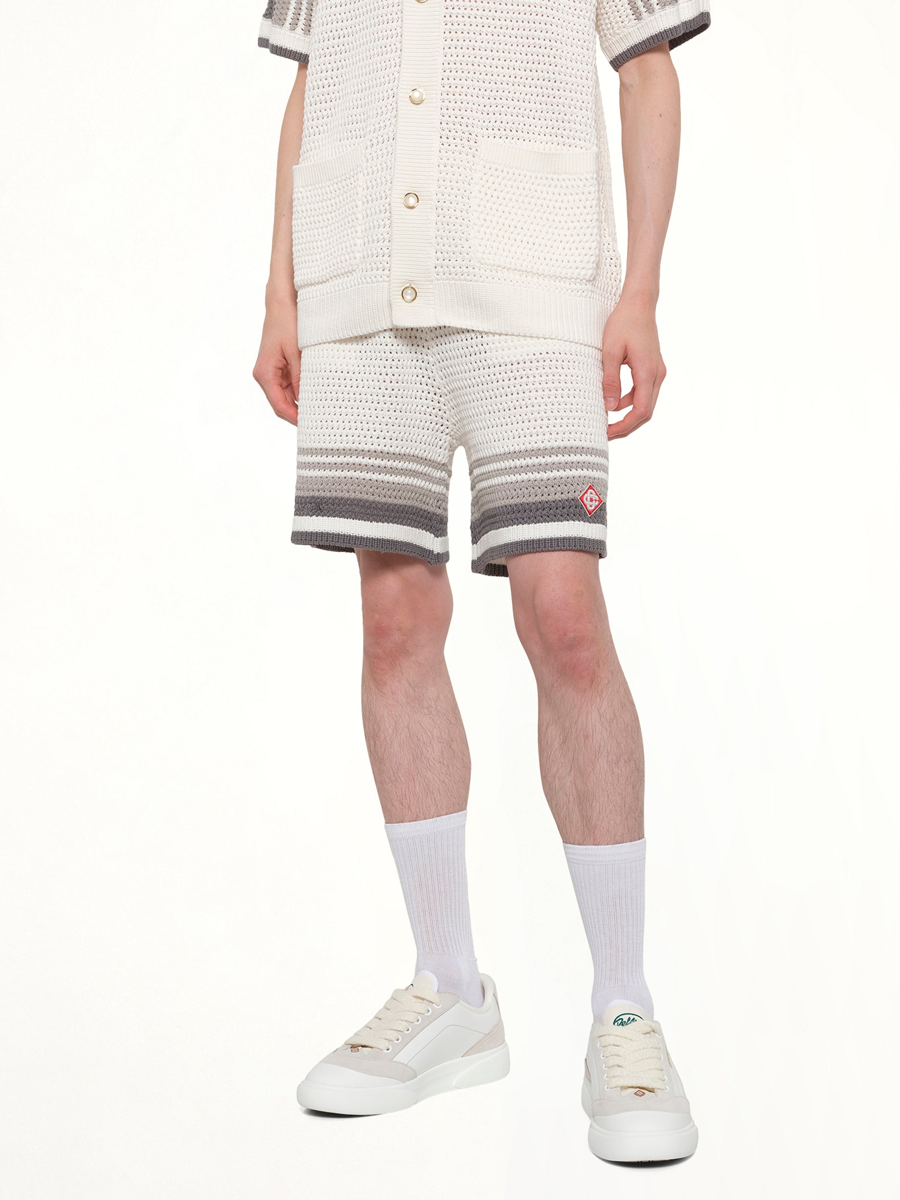 CASABLANCA , 
, Crochet Shorts in White/Grey Detail Shot from MARAIS