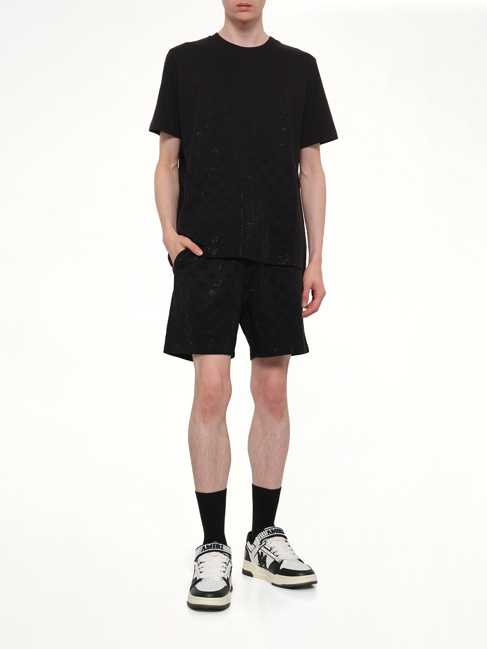 CASABLANCA Crystal Monogram Sweatshort in Black Full Reference from MARAIS