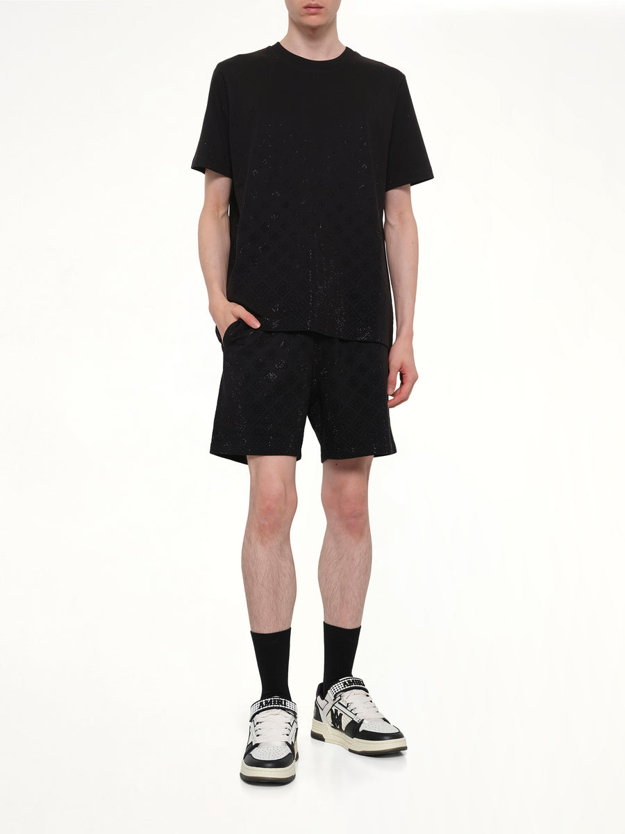 Crystal Monogram Sweatshort in Black