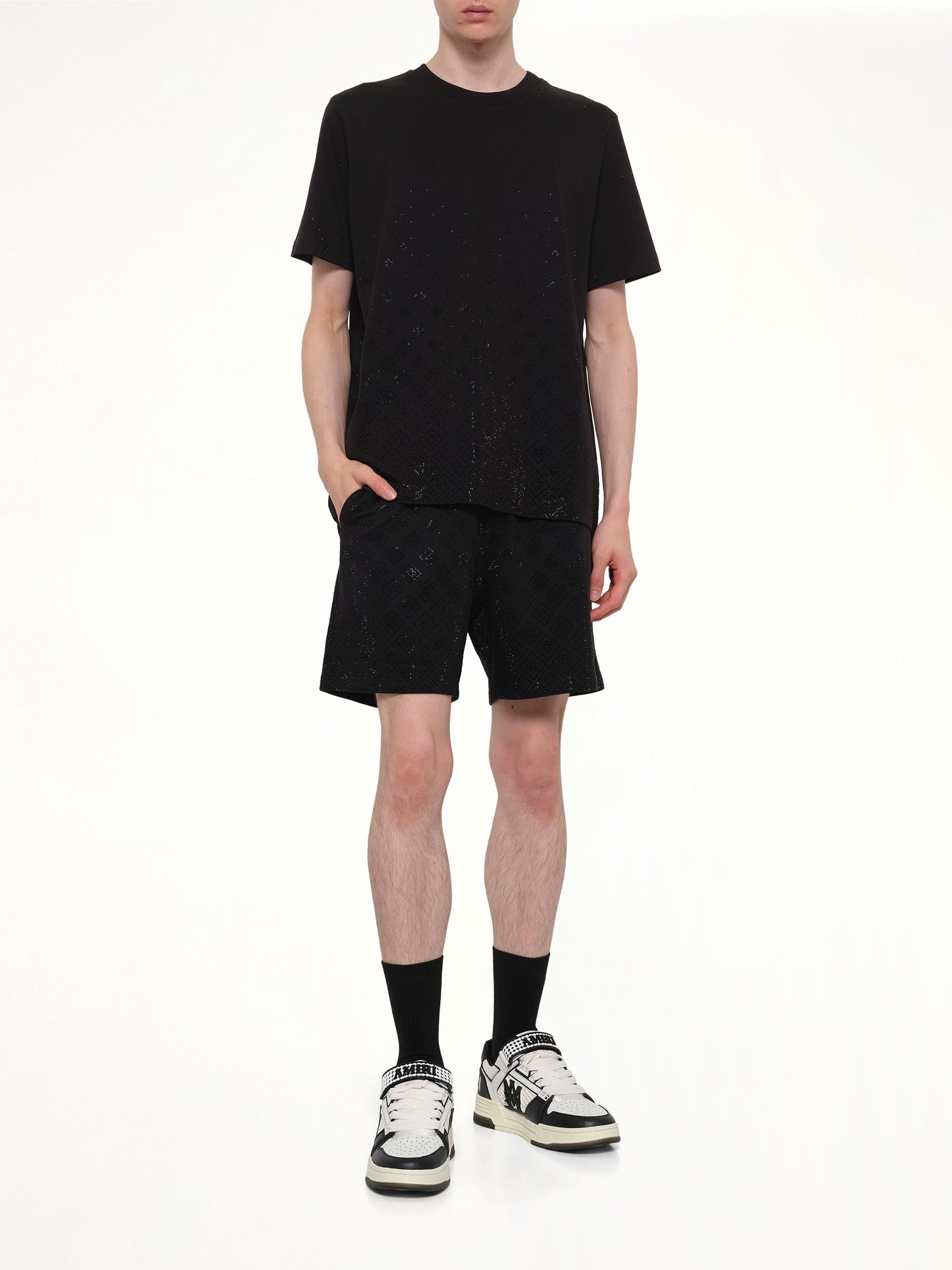 Crystal Monogram Sweatshort in Black