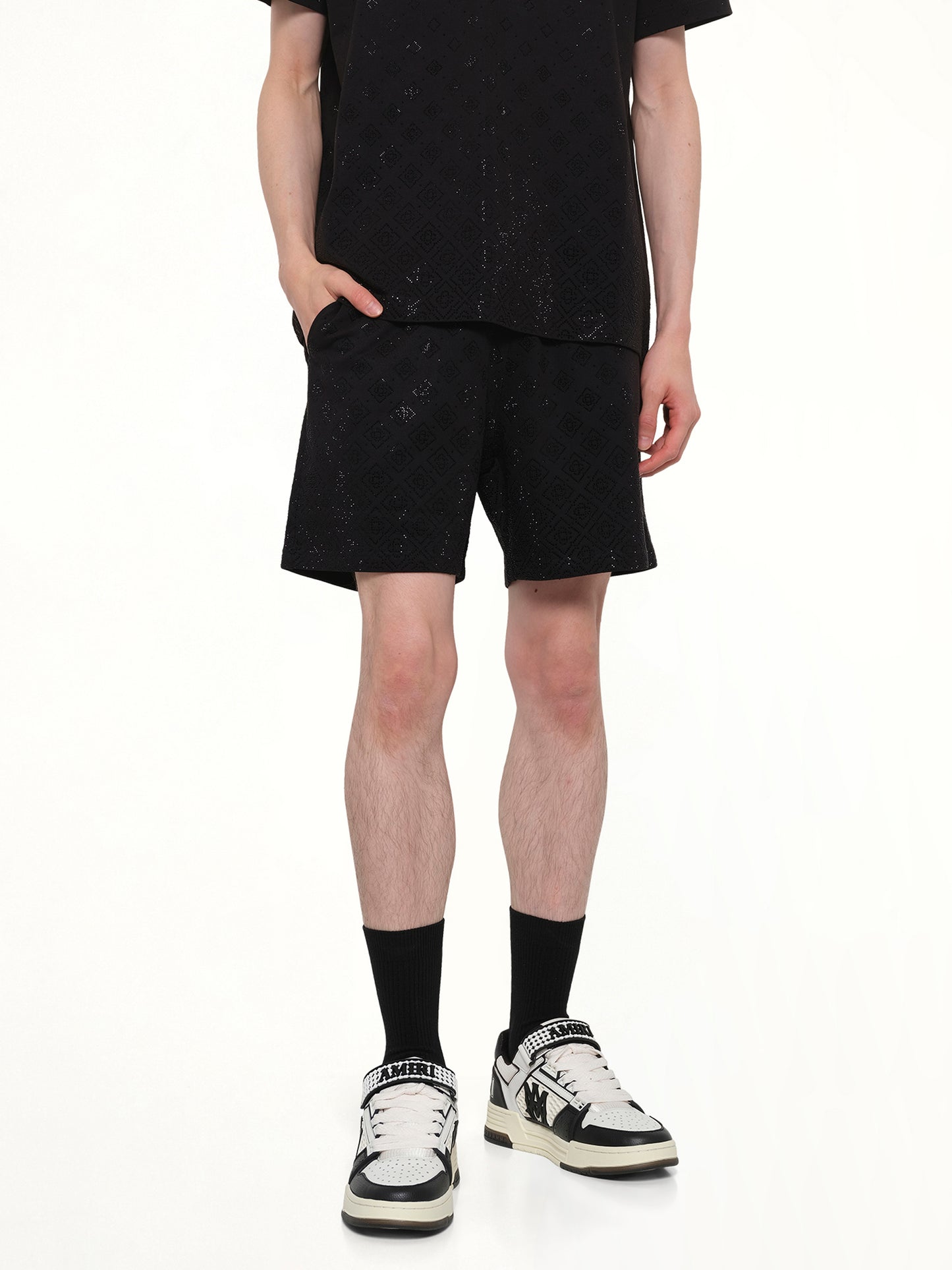 Crystal Monogram Sweatshort in Black