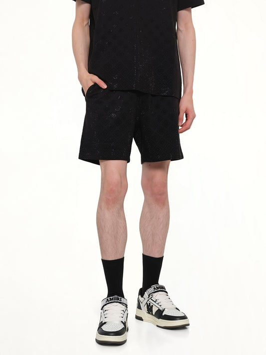 Crystal Monogram Sweatshort in Black