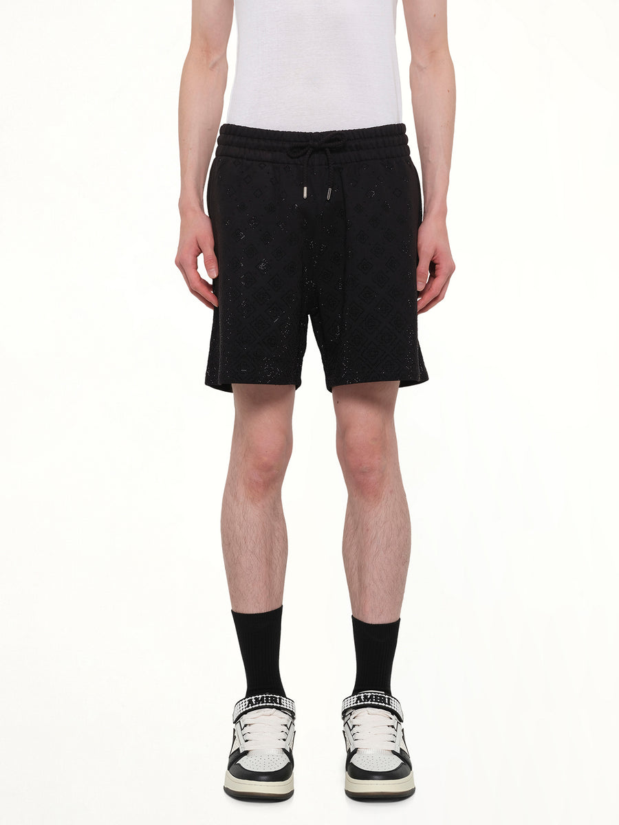 Crystal Monogram Sweatshort in Black