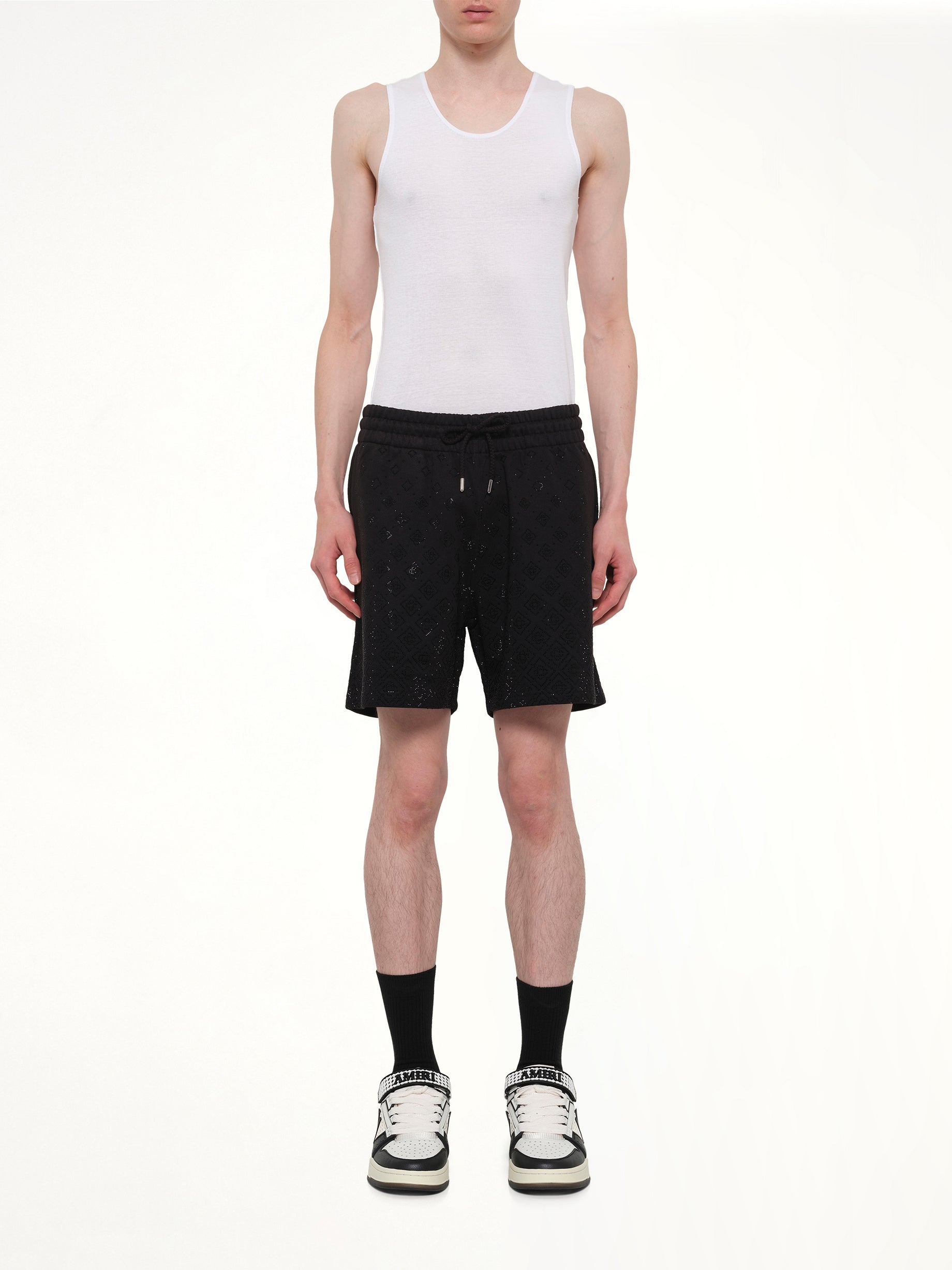 CASABLANCA Crystal Monogram Sweatshort in Black Model View from MARAIS