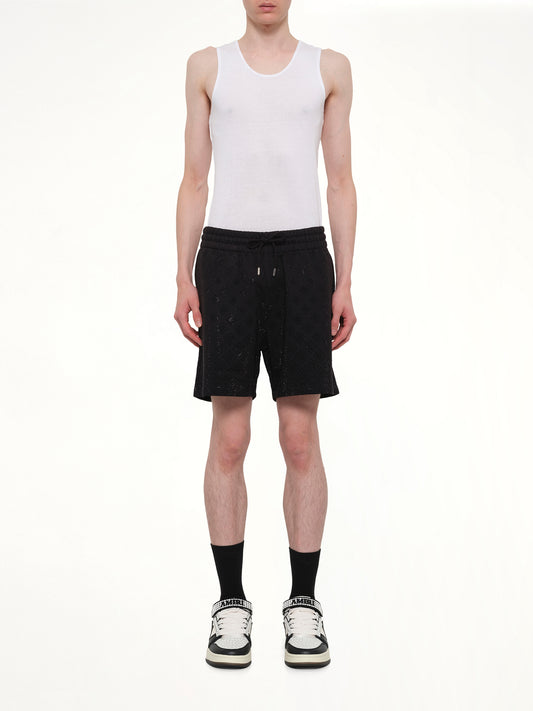 Crystal Monogram Sweatshort in Black