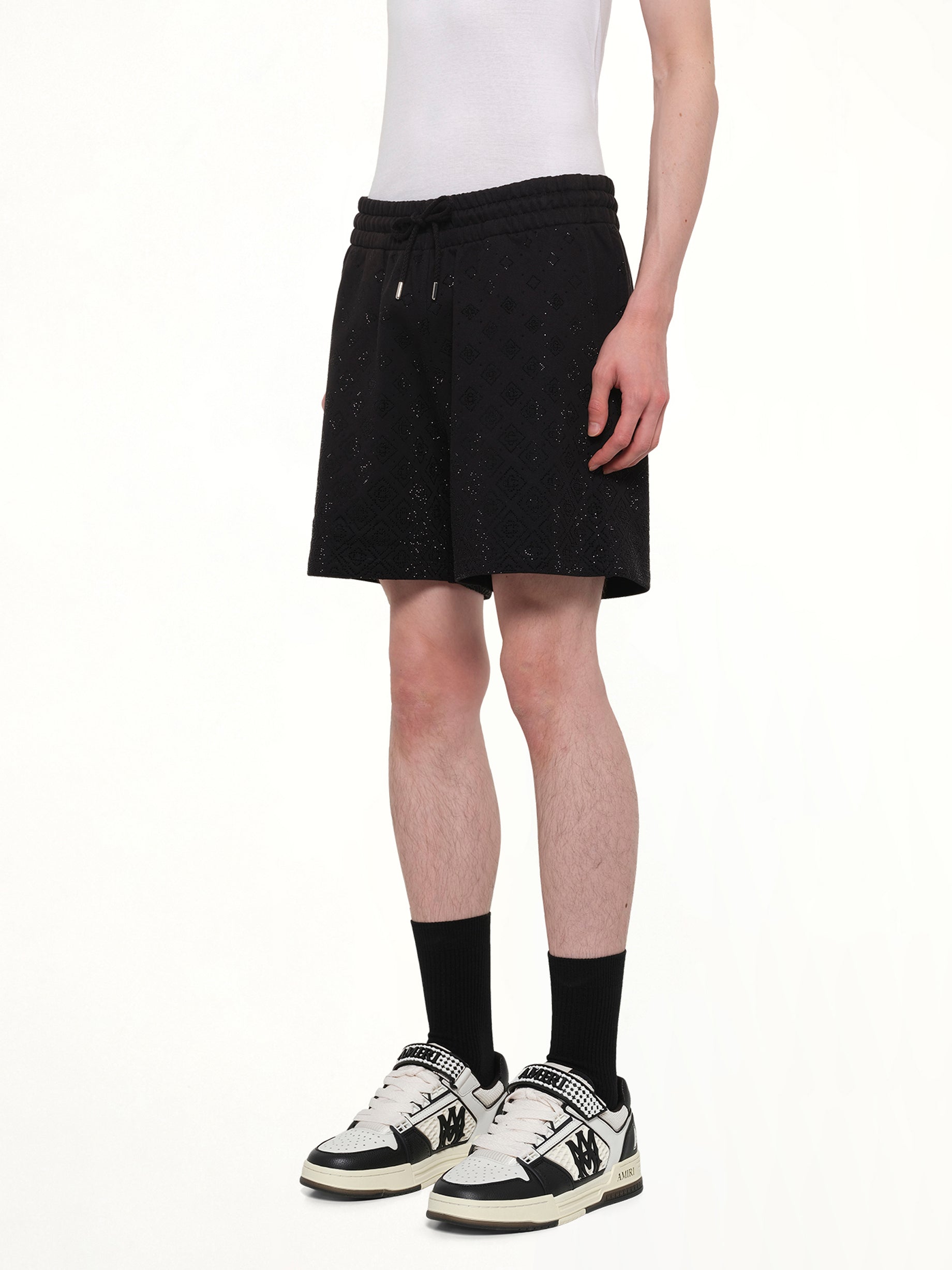 CASABLANCA Crystal Monogram Sweatshort in Black Side View from MARAIS