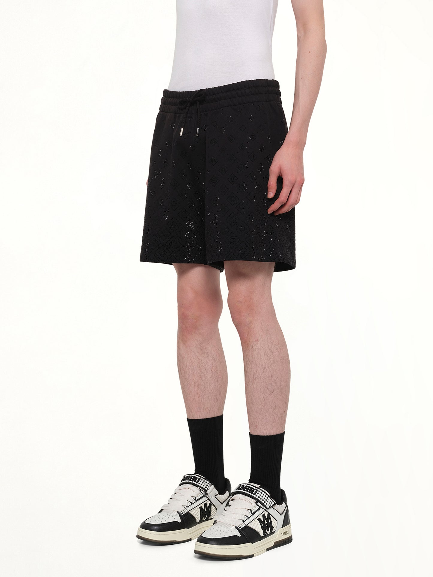 Crystal Monogram Sweatshort in Black