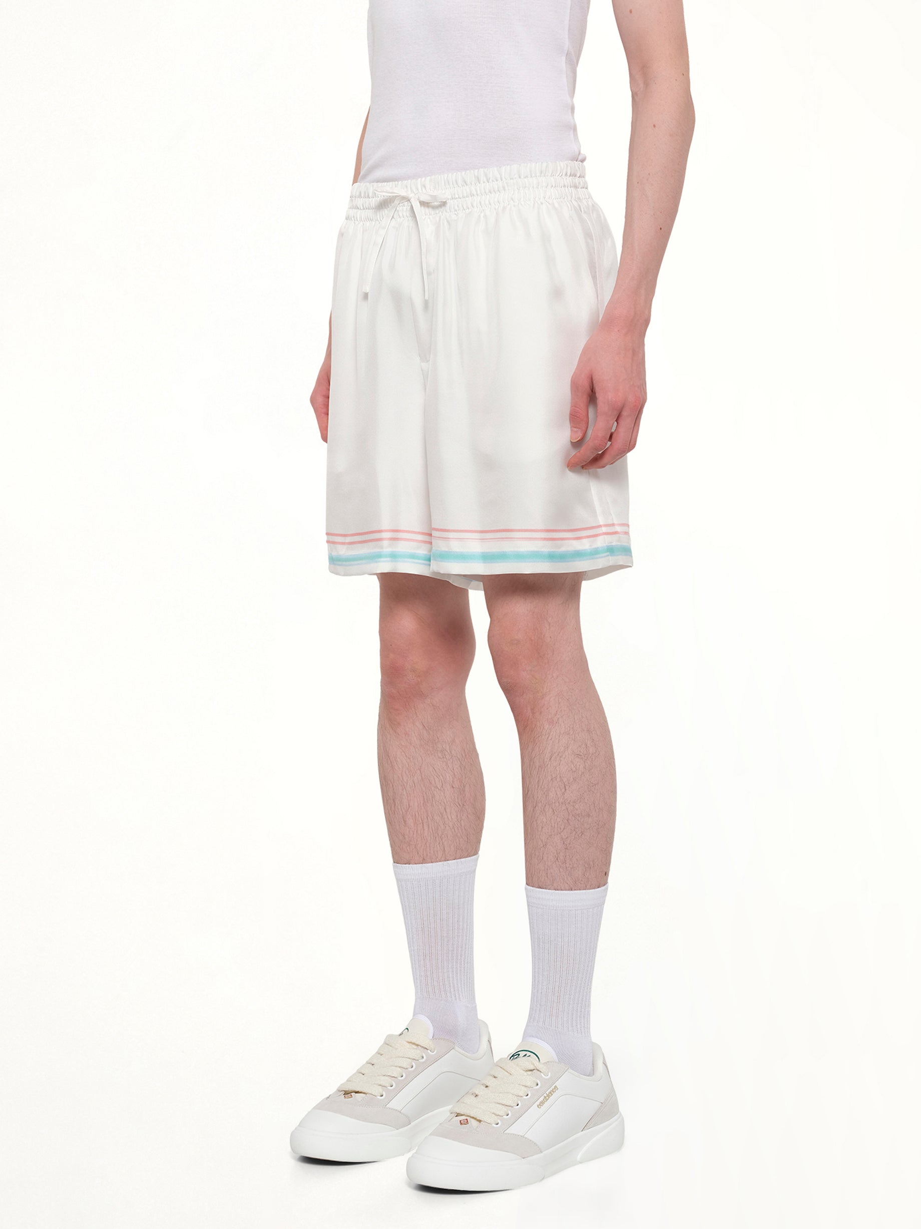 CASABLANCA Dance Joy Silk Shorts in White Side View from MARAIS