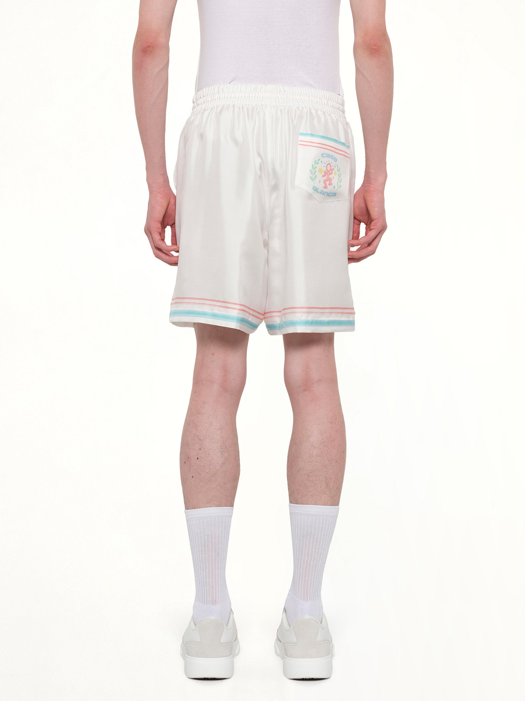 CASABLANCA Dance Joy Silk Shorts in White Back View from MARAIS