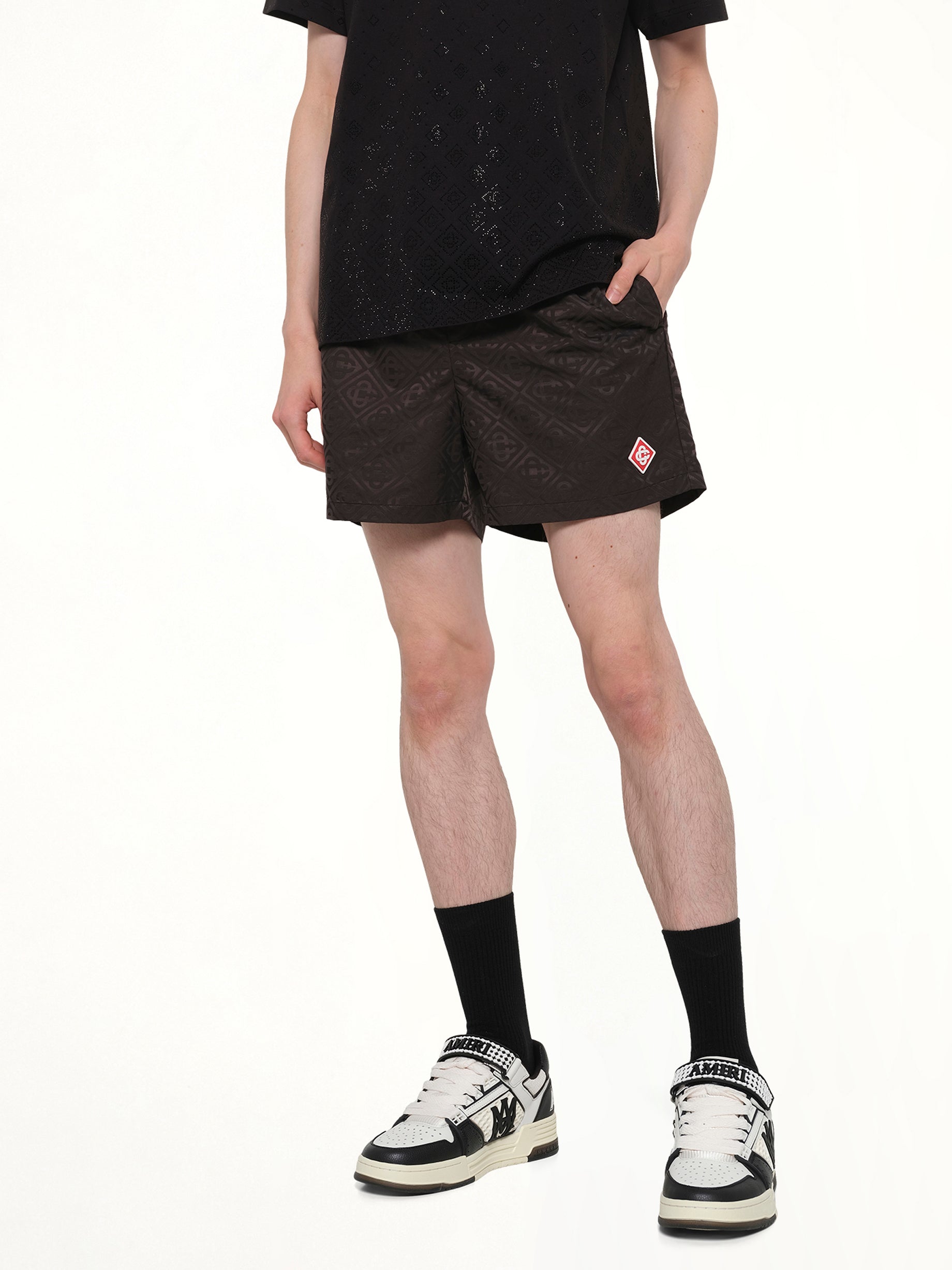 CASABLANCA Jacquard Swim Shorts in Black Detail Shot from MARAIS