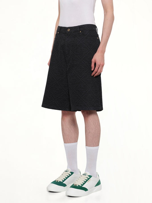 Laser Monogram Denim Shorts in Black
