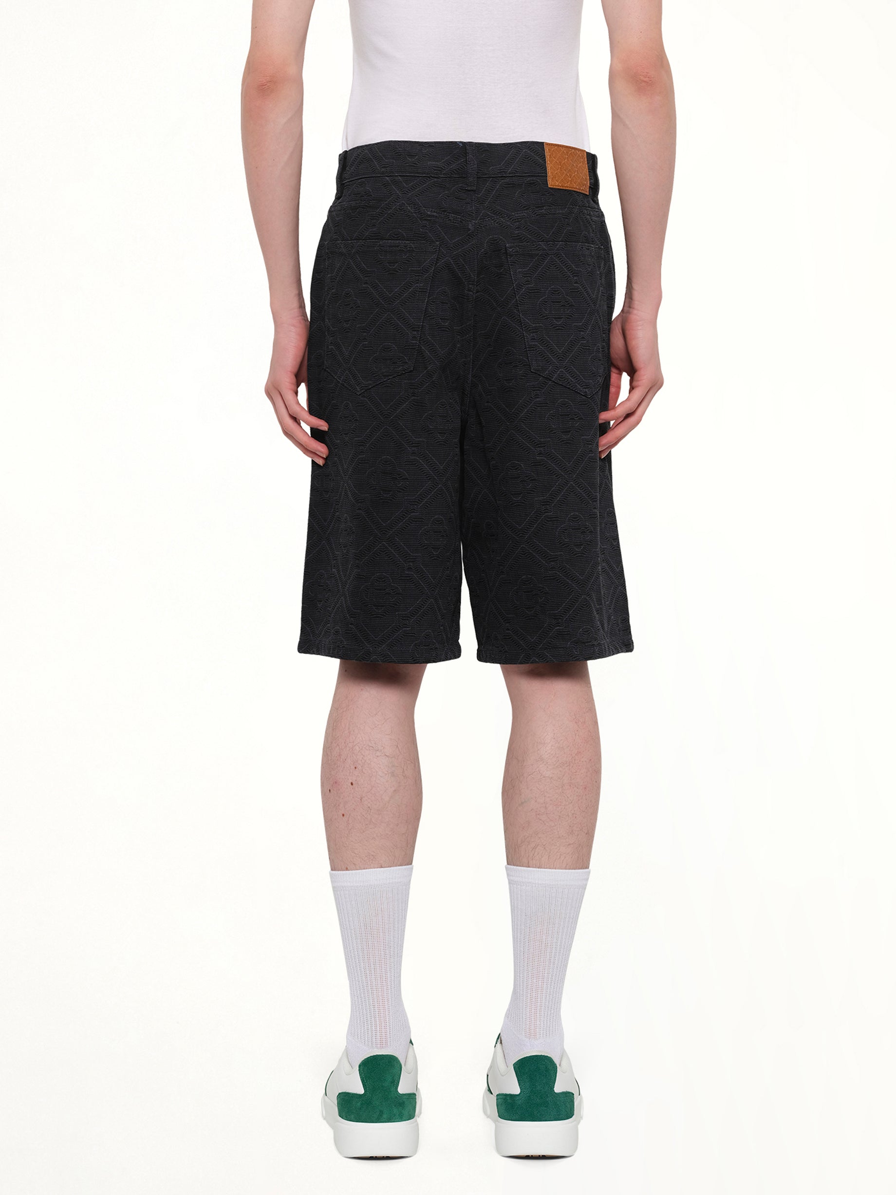CASABLANCA Laser Monogram Denim Shorts in Black Back View from MARAIS