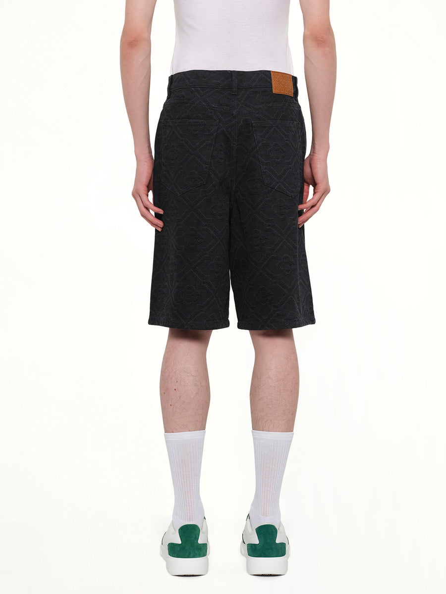 Laser Monogram Denim Shorts in Black