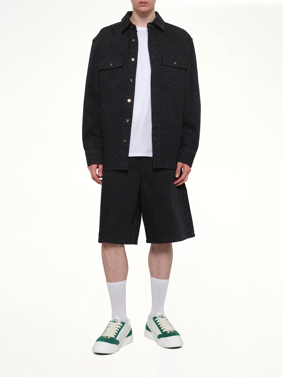 Laser Monogram Denim Shorts in Black