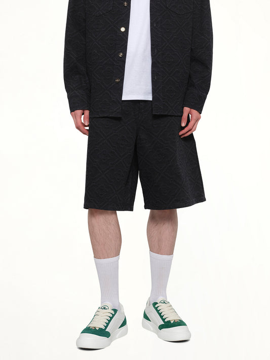 Laser Monogram Denim Shorts in Black