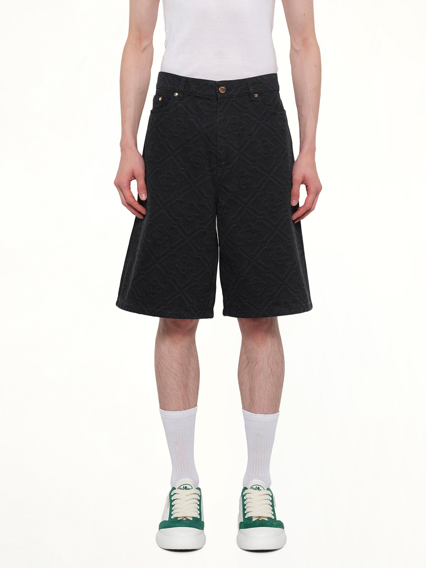Laser Monogram Denim Shorts in Black