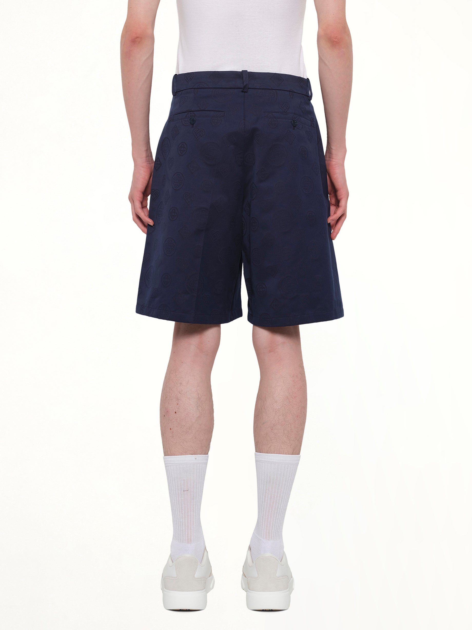 CASABLANCA Monogram Shorts in Navy Back View from MARAIS