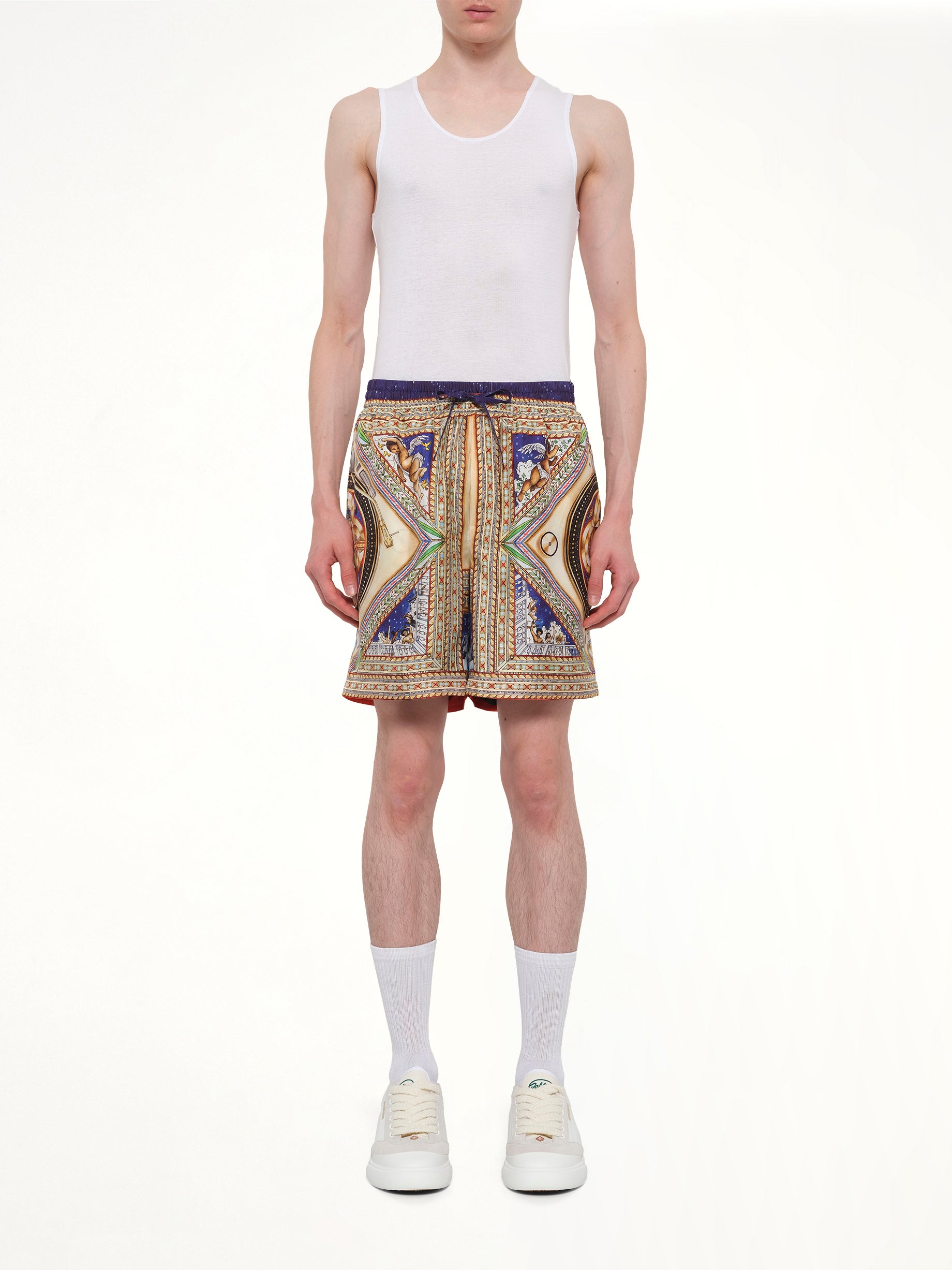 CASABLANCA Plafond Orne De Musique Silk Shorts in Multicolour Model View from MARAIS