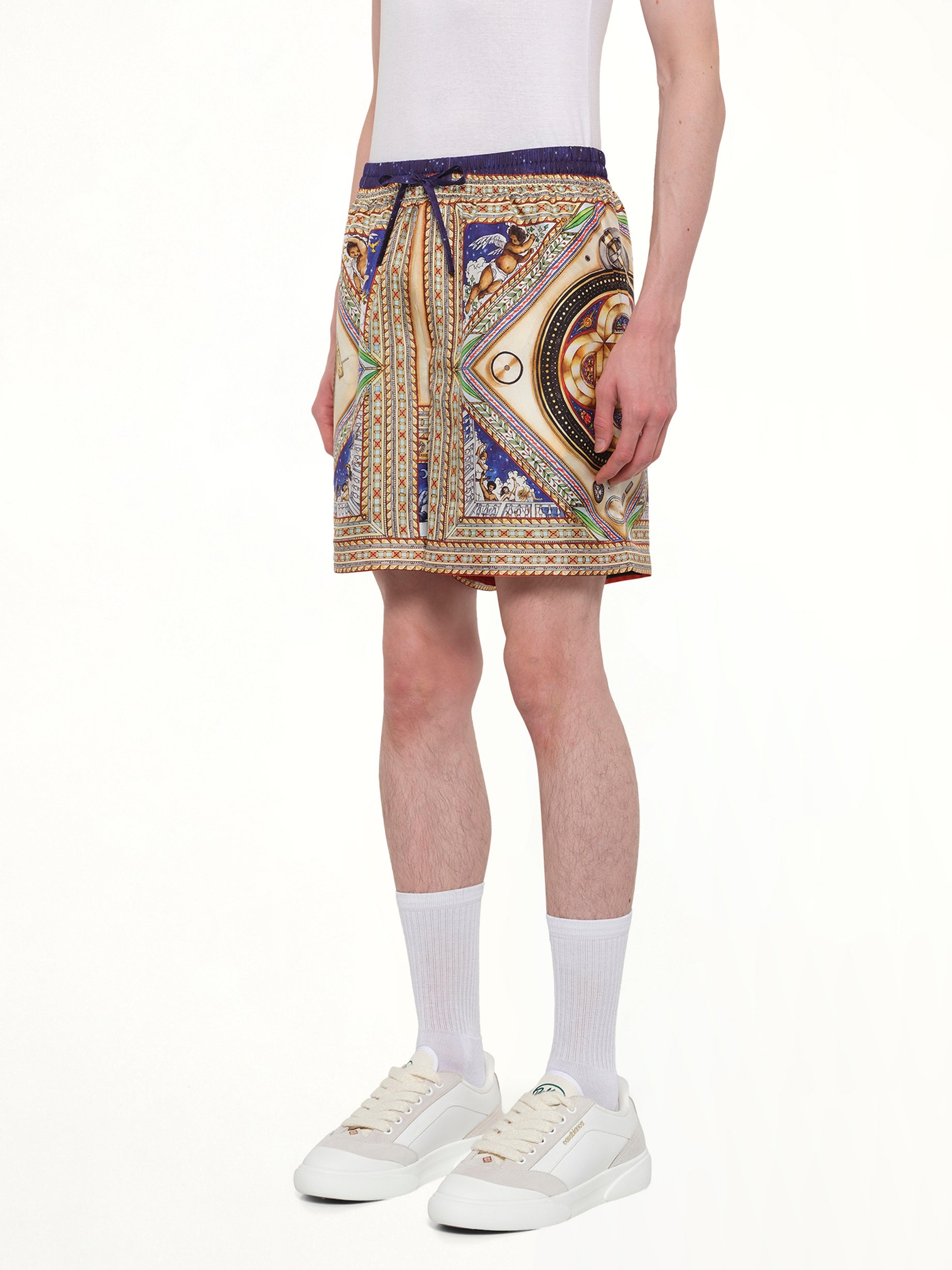 CASABLANCA Plafond Orne De Musique Silk Shorts in Multicolour Side View from MARAIS