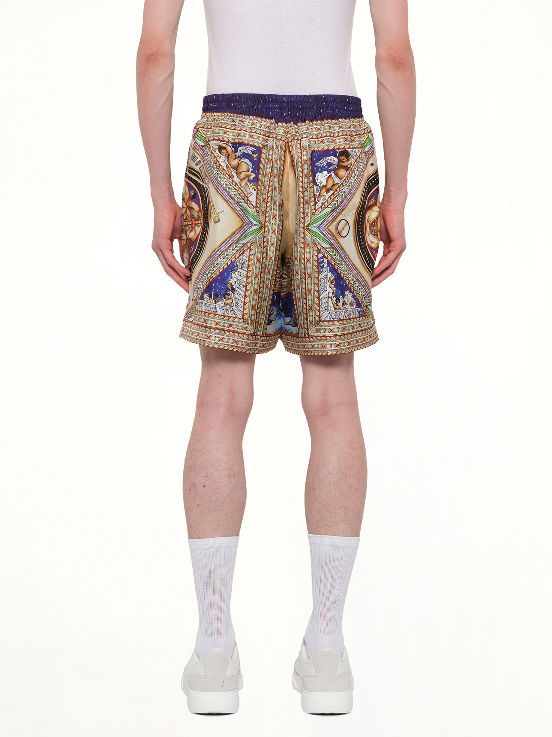 CASABLANCA Plafond Orne De Musique Silk Shorts in Multicolour Back View from MARAIS