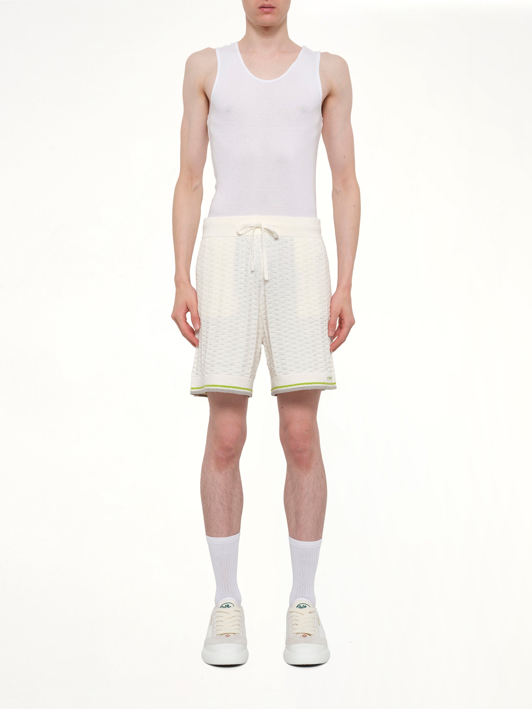 CASABLANCA Tennis Boucle Shorts in White Model View from MARAIS
