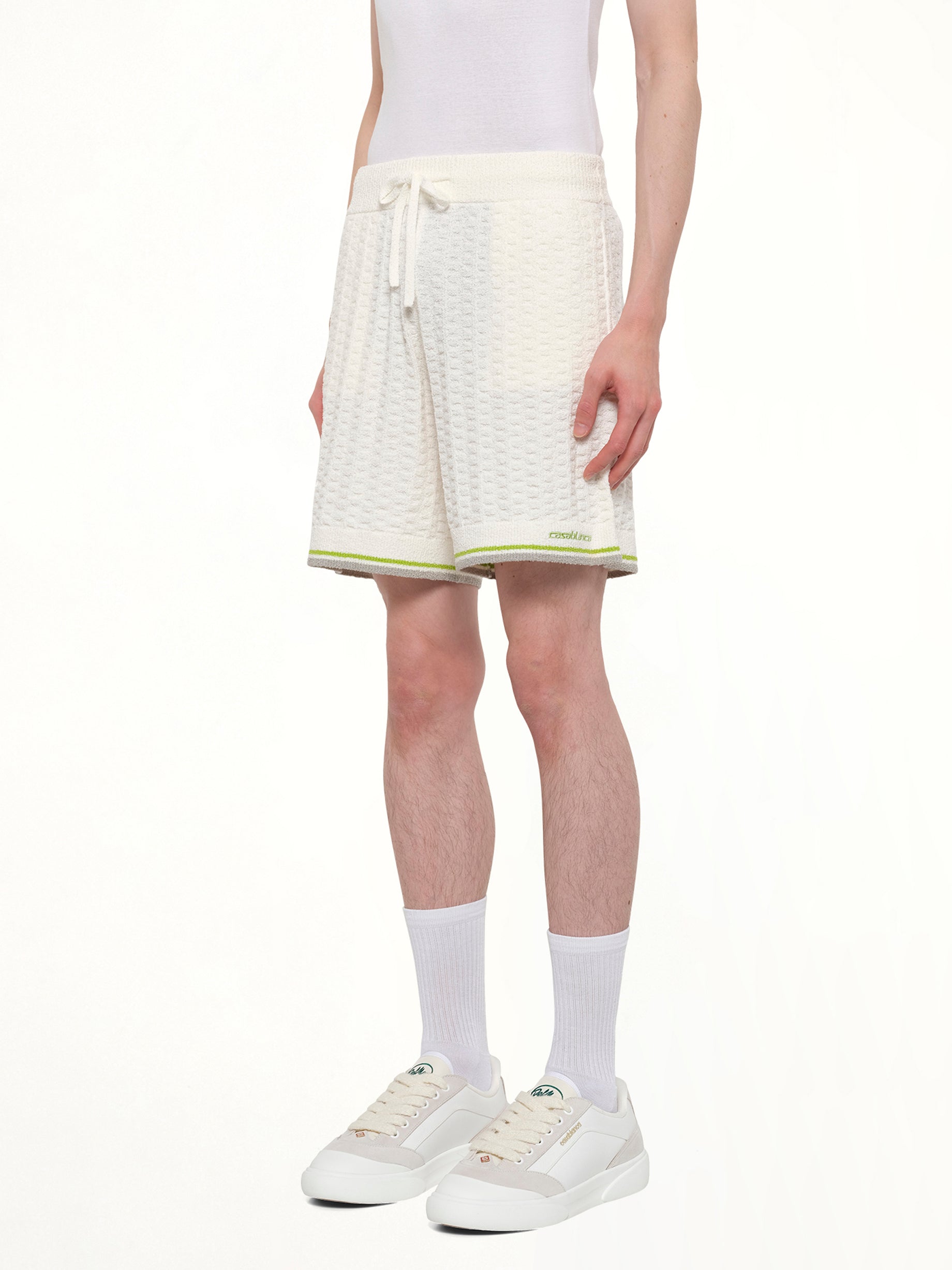 CASABLANCA Tennis Boucle Shorts in White Side View from MARAIS