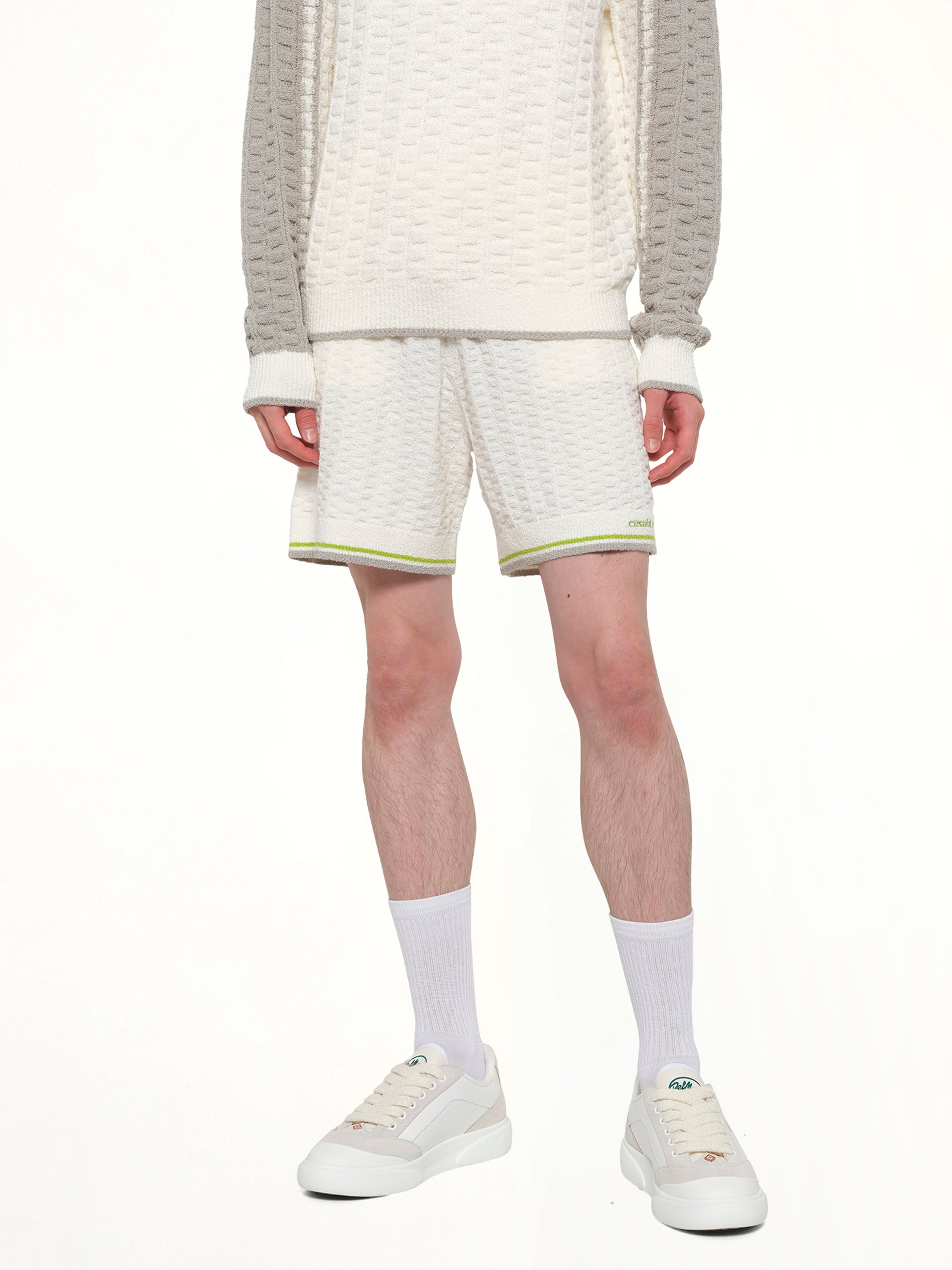 CASABLANCA Tennis Boucle Shorts in White Detail Shot from MARAIS