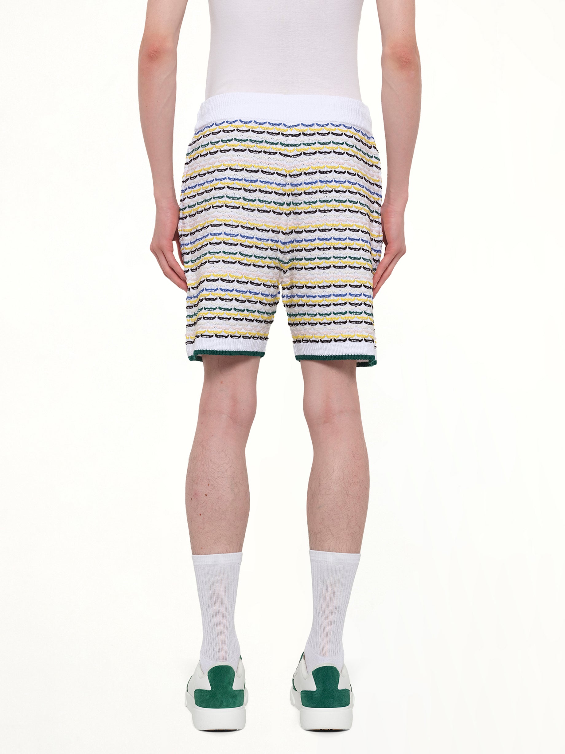 CASABLANCA Tuck Stitch Shorts in White Back View from MARAIS