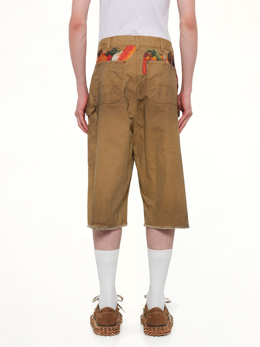 Vegetable Embroidery Cut-Off Pants in Beige