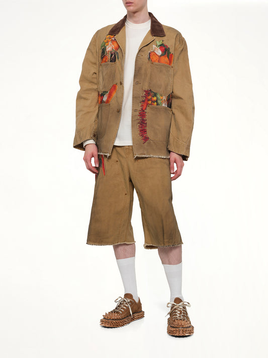 Vegetable Embroidery Cut-Off Pants in Beige