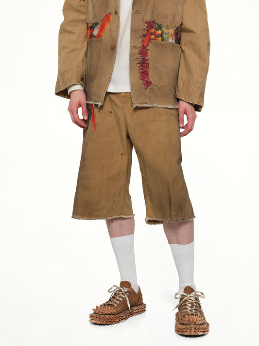 Vegetable Embroidery Cut-Off Pants in Beige