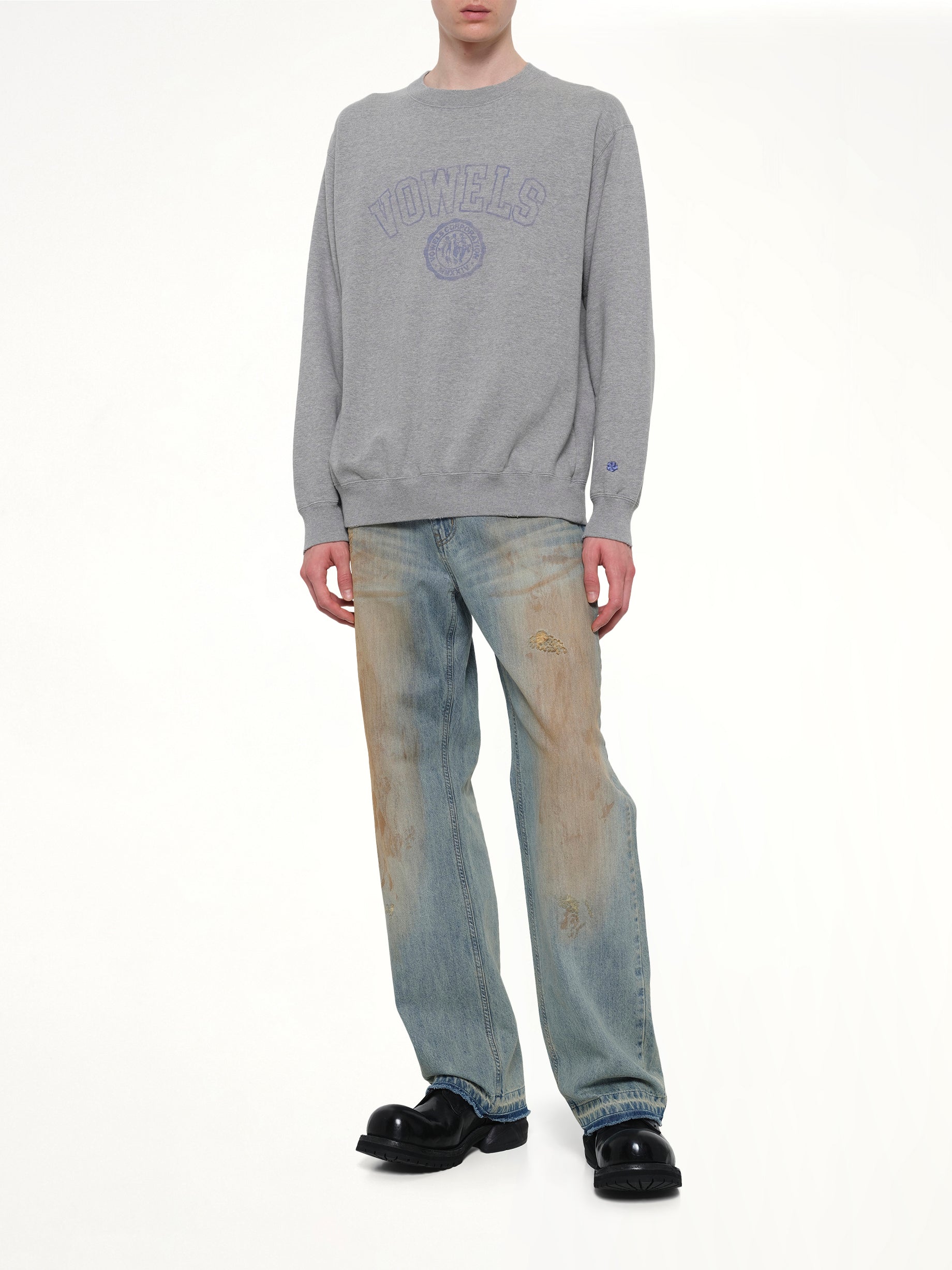 VOWELS Faded Collegiate Sweatshirt in Grey Heather Full Reference from MARAIS